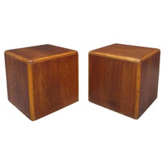 Mid-Century Cubic Walnut Pedestals by Lane Furniture