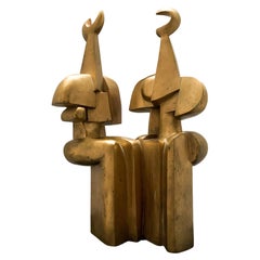 Mid-Century Cubist Bronze Sculpture Abstract, Att, Straesser / henry moore style