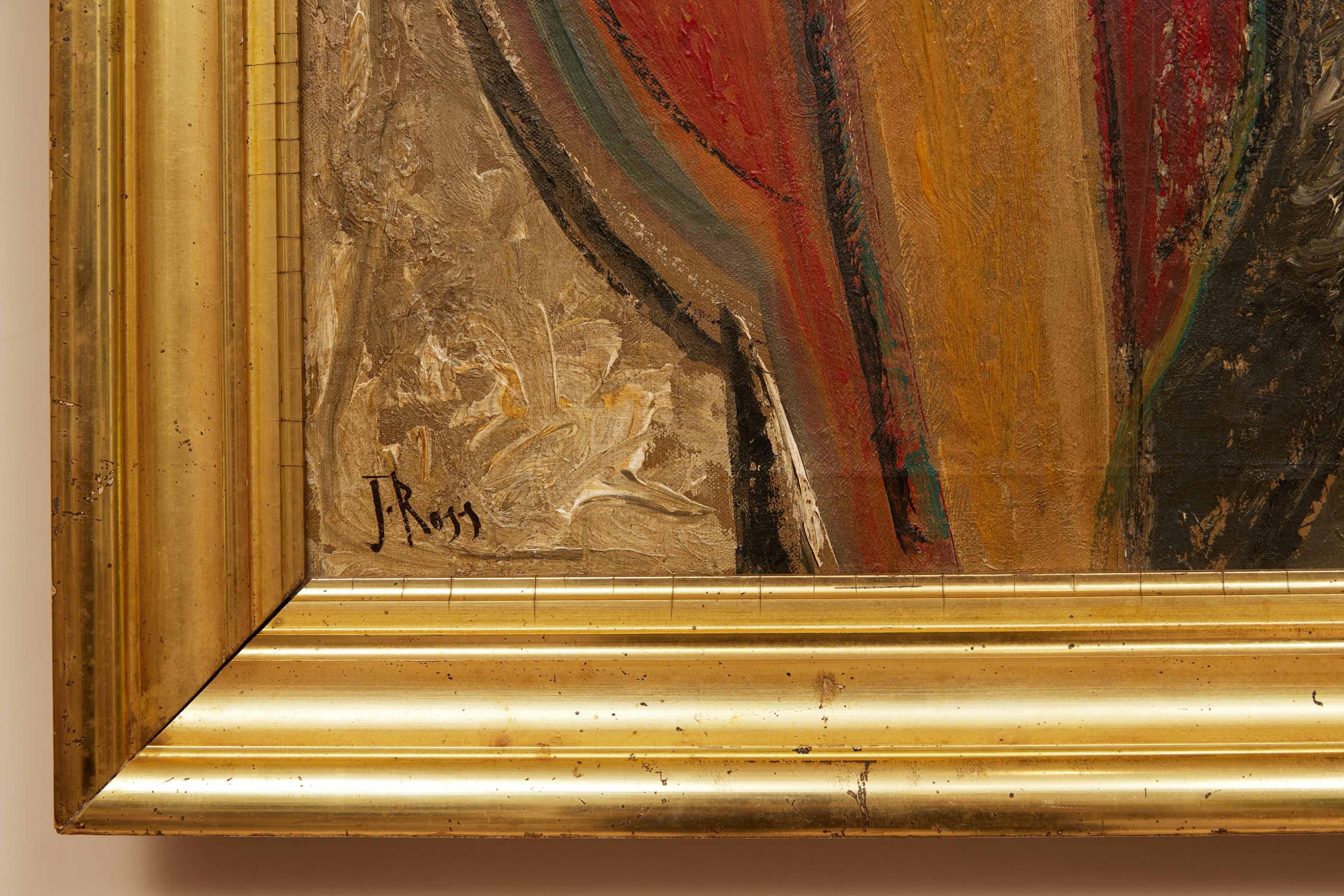 Kubistische Figur auf Leinwand von John Ross (1921-2017), gekauft in Paris, in einem vergoldeten Rahmen aus dem 19. 

John Ross, Maler, Grafiker, Autor und Pädagoge, wurde am 25. September 1921 in New York City geboren. Er erhielt einen BFA von der