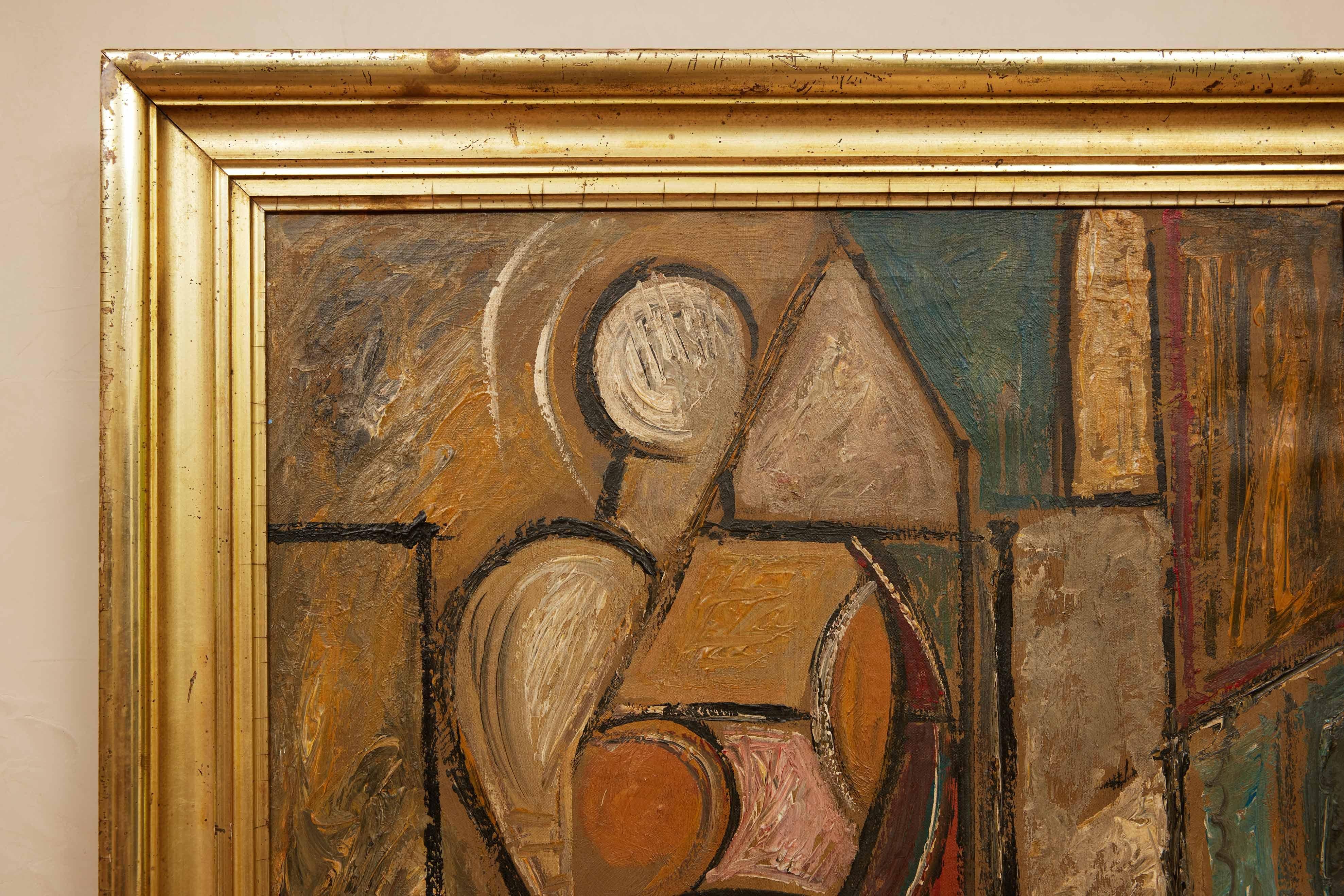 Mid-Century Modern Mid Century Modern Cubist Figure on Canvas by John Ross (1921-2017) For Sale
