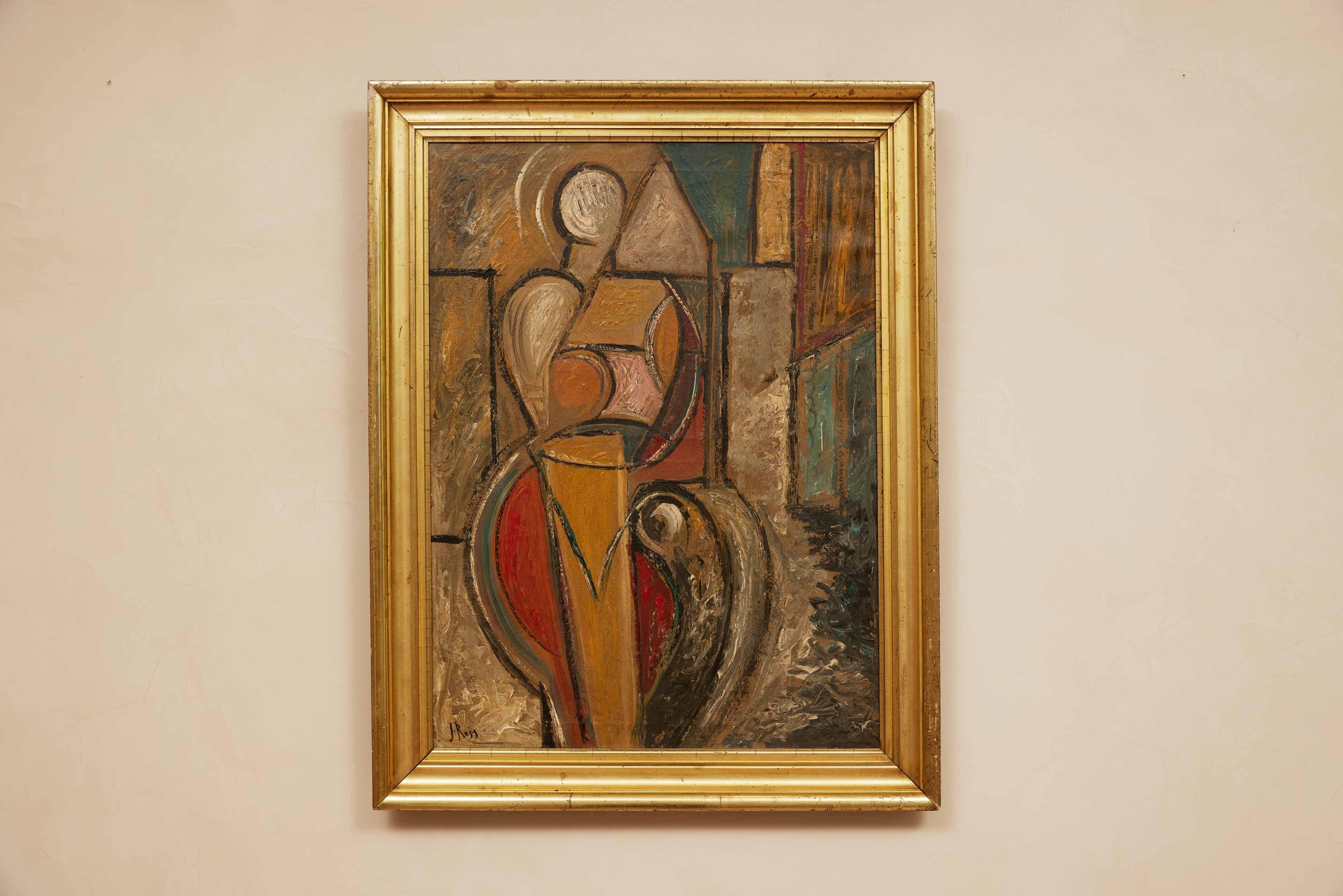 Mid Century Modern Cubist Figure on Canvas by John Ross (1921-2017) In Good Condition For Sale In Santa Monica, CA