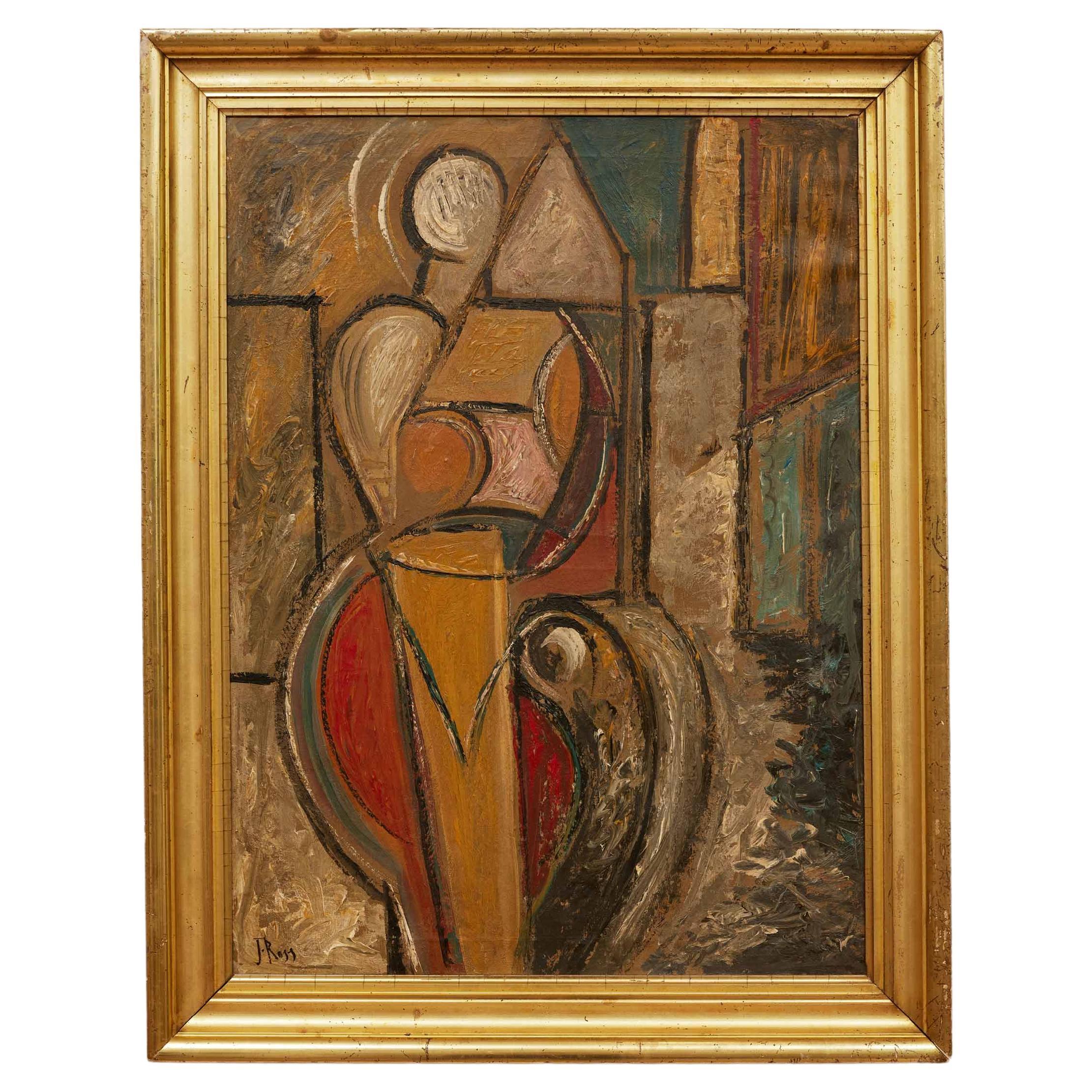 Mid Century Modern Cubist Figure on Canvas by John Ross (1921-2017) For Sale