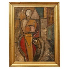 Used Mid Century Modern Cubist Figure on Canvas by John Ross (1921-2017)