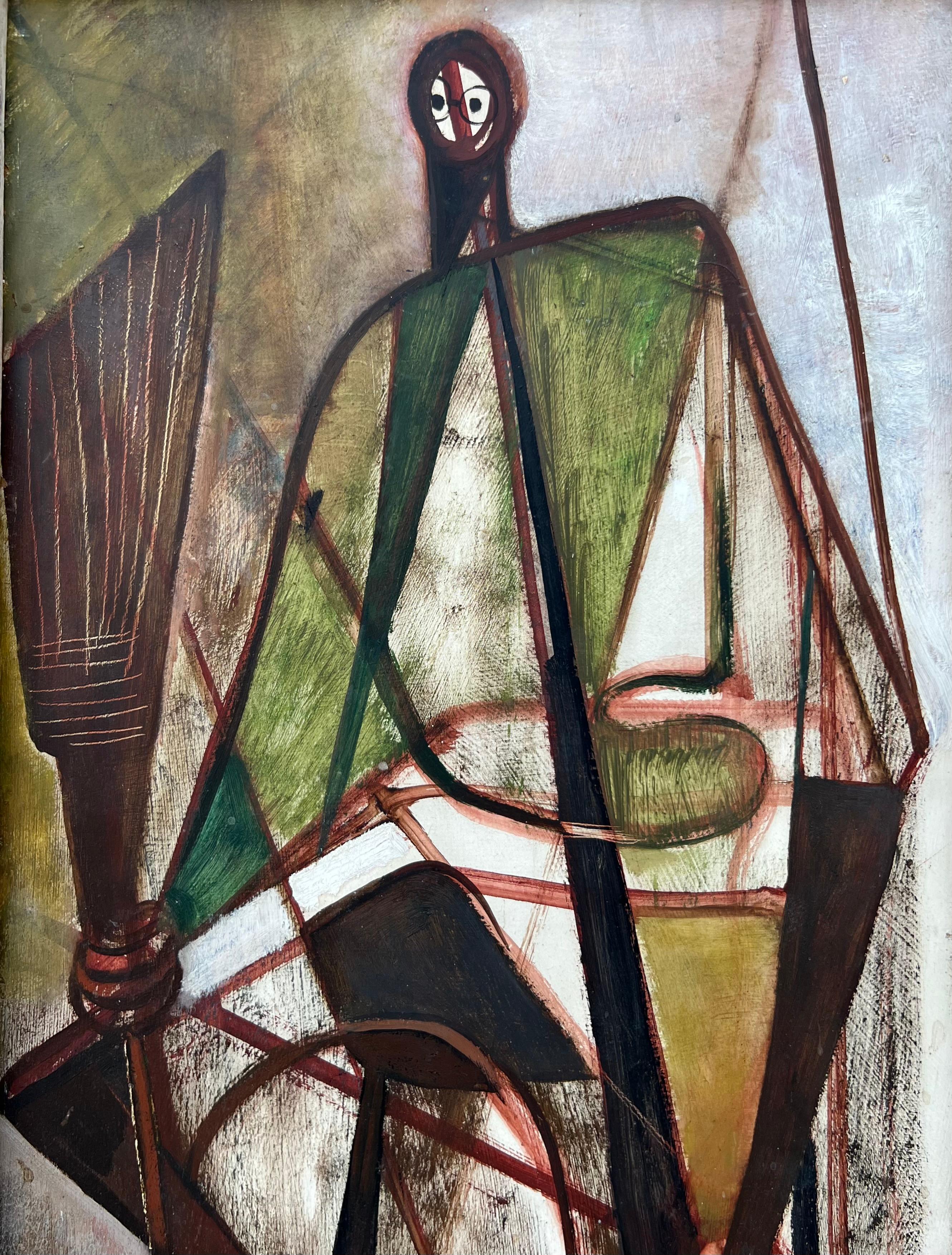 American Mid-Century Cubist Figure Painting by Louise Pershing For Sale