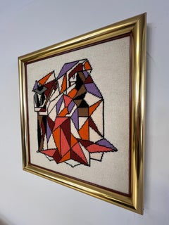 Mid Century Cubist Needlepoint Picasso