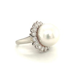 Mid-Century Cultured Pearl and Diamond Platinum Ring, circa 1950s