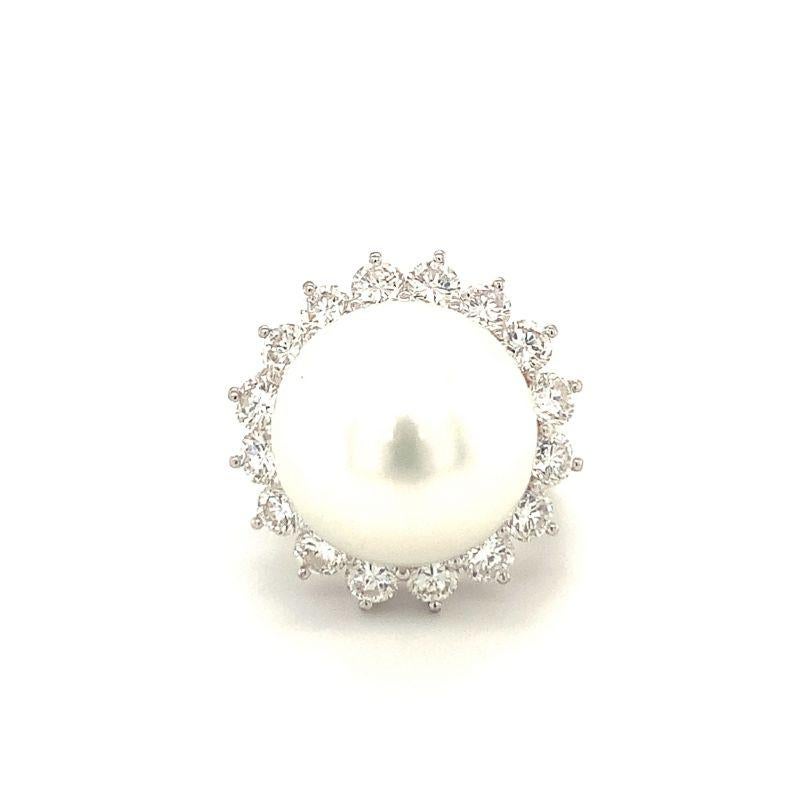 Mid-Century Cultured Pearl and Diamond Platinum Ring, circa 1950s In Good Condition For Sale In Beverly Hills, CA