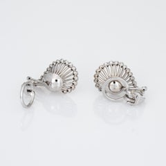 Mid Century Cultured Pearl Diamond Earrings Vintage 14k White Gold Clip On Backs