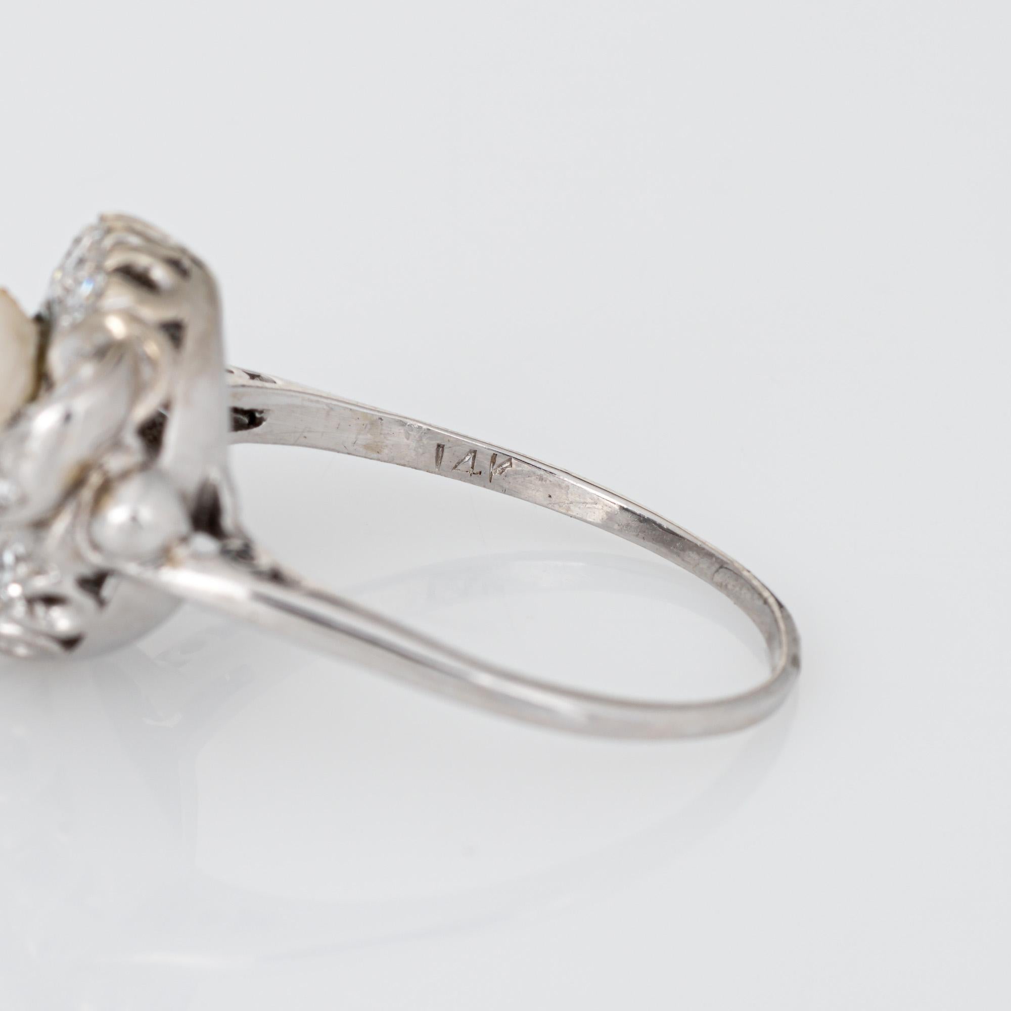Mid Century Cultured Pearl Diamond Ring 14k White Gold Sz 7.5 Fine Jewelry   1