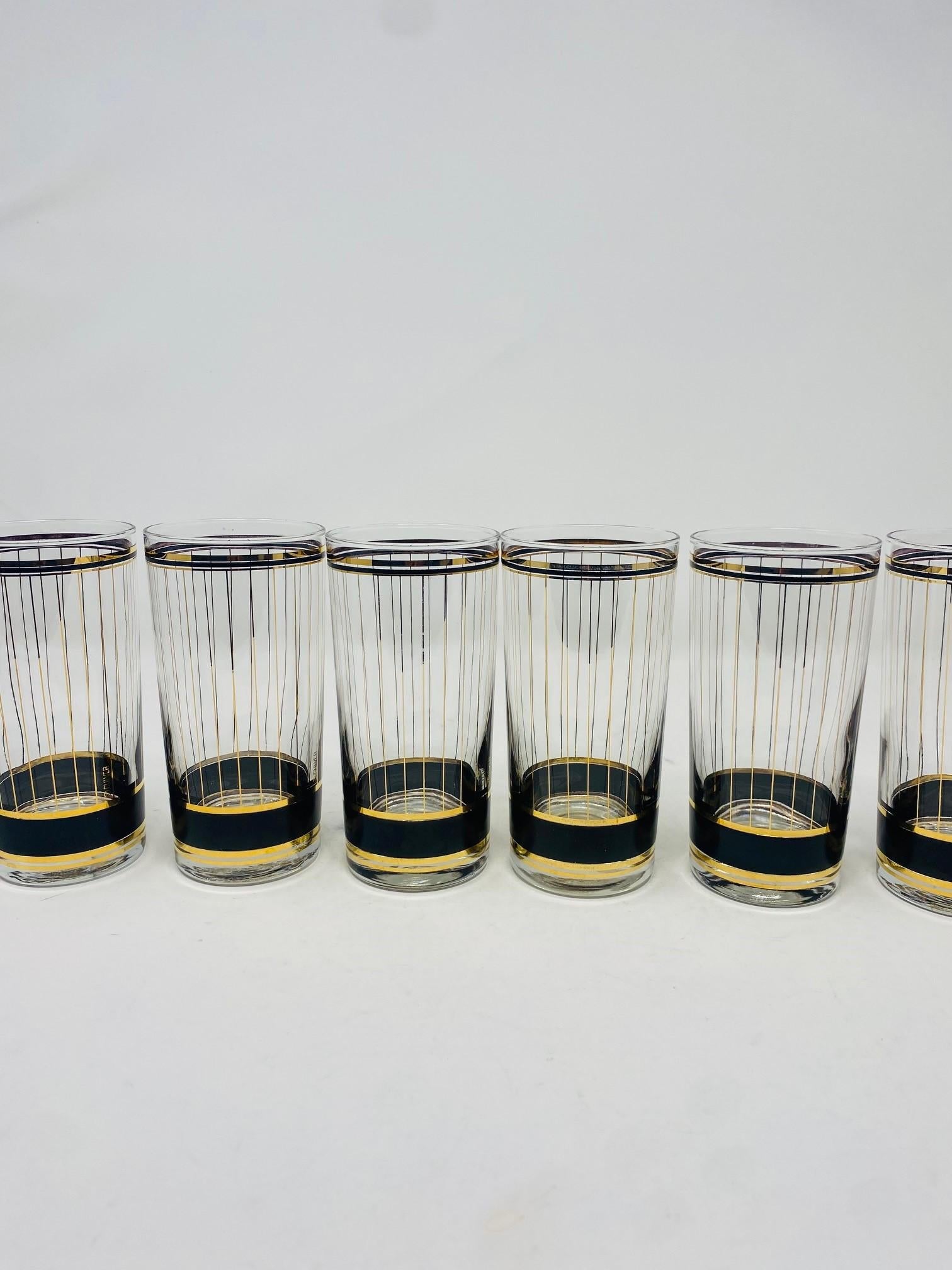 Hand-Crafted Mid Century Culver 22k Gold Devon Hiball Glasses (set of 8)