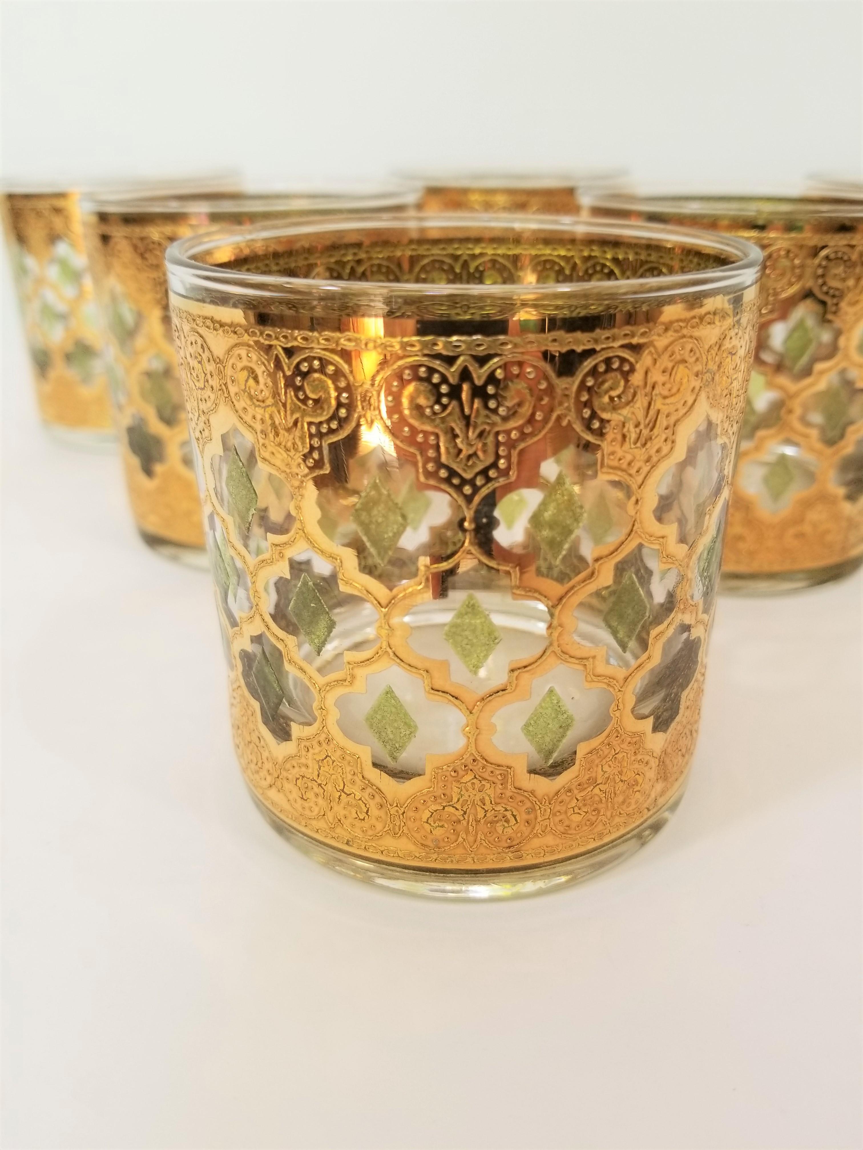 Hollywood Regency Mid Century Culver 22k Gold Glassware Set of 6