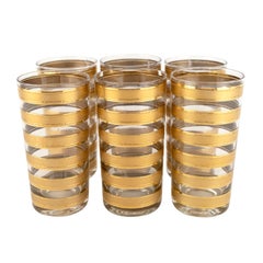 Midcentury Culver 22k Gold Striped Lowball Highball/Water Cocktail Glasses Set