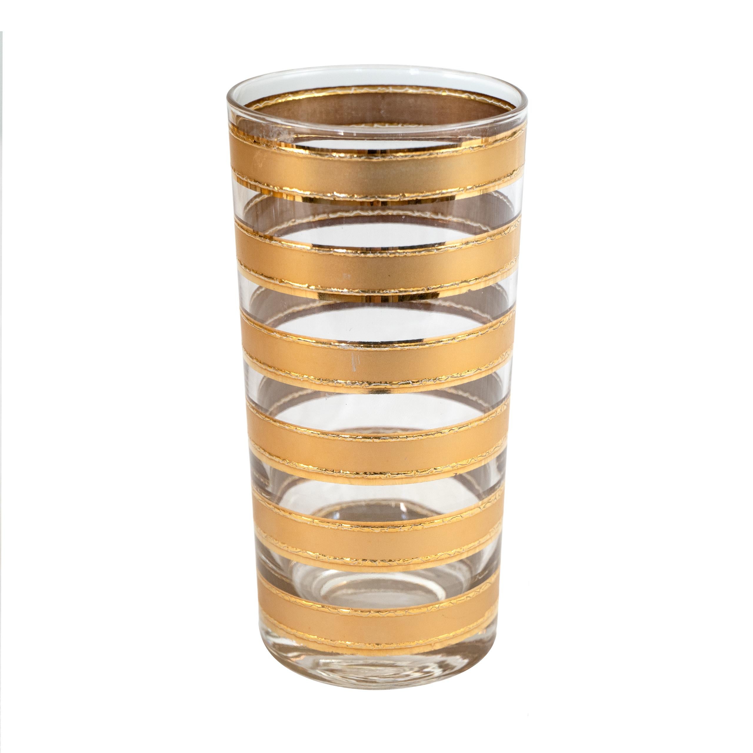 Mid-Century Modern Midcentury Culver 22k Gold Striped Lowball Highball/Water Cocktail Glasses Set