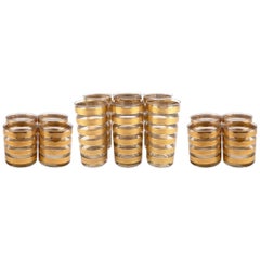 Midcentury Culver 22k Gold Striped Lowball Highball/Water Cocktail Glasses Set