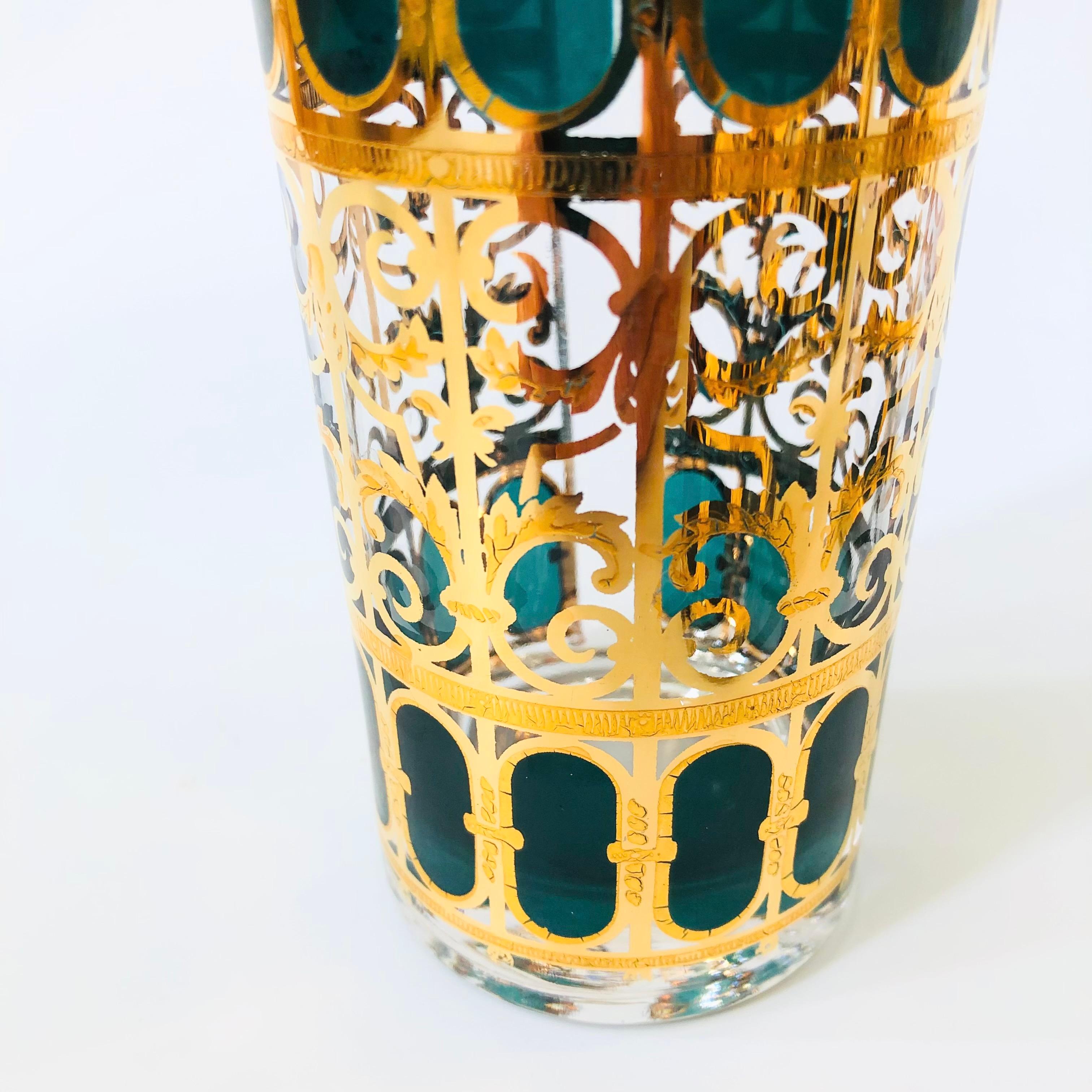 Mid Century Culver Emerald Scroll Highball Tumblers - Set of 6 In Good Condition In Vallejo, CA