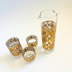 Mid Century Culver Pitcher and 4 Cordial Glasses