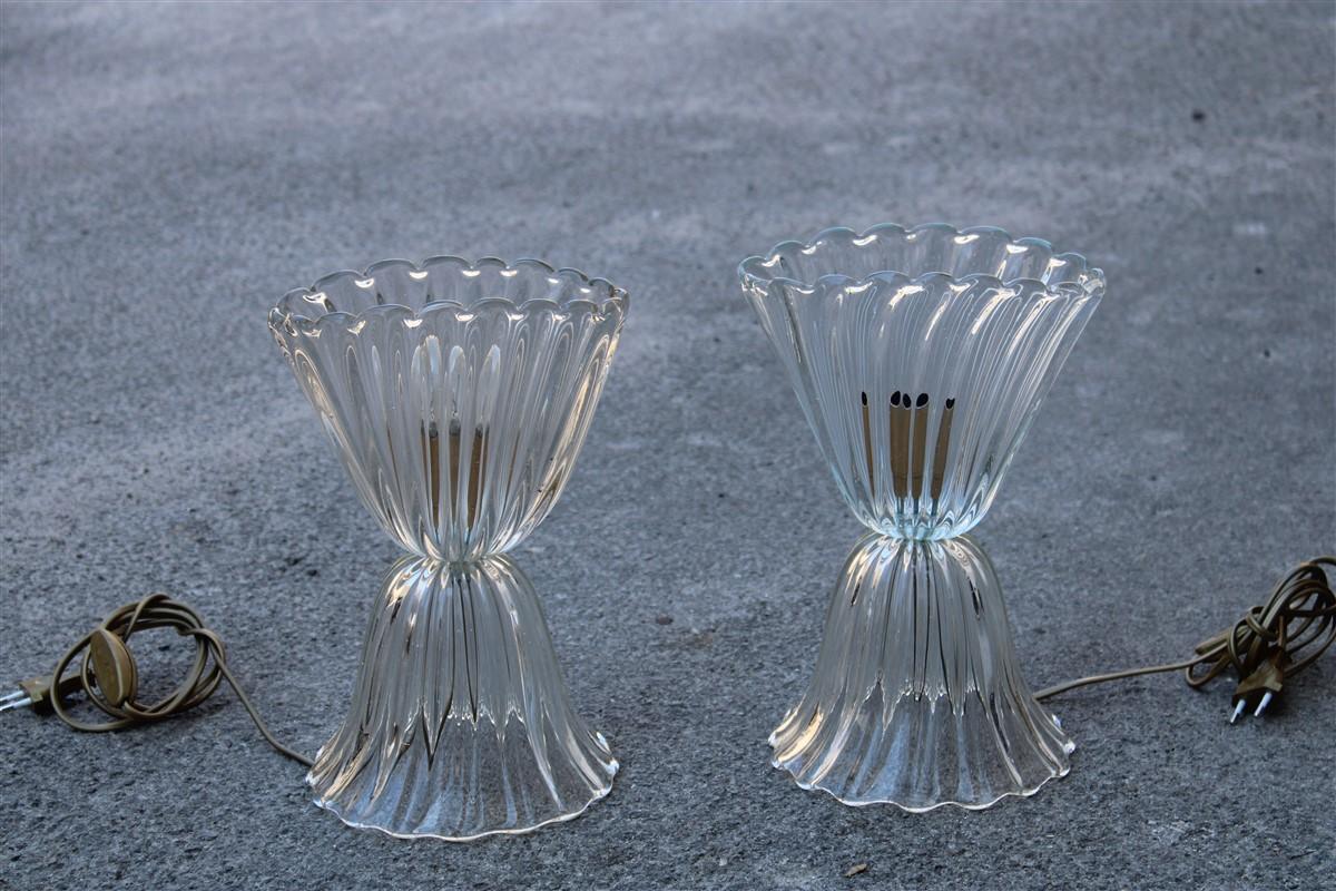 paire de lampes de chevet en verre transparent de Murano, élégantes et de grande classe, comme le veut la méthode et le style italiens