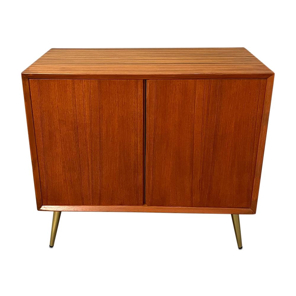 Mid-Century Curated Teak Cabinet with Two Open Doors and Brass Legs 3