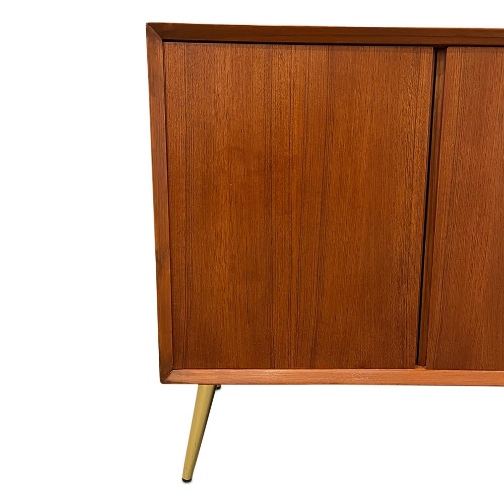 Unknown Mid-Century Curated Teak Cabinet with Two Open Doors and Brass Legs