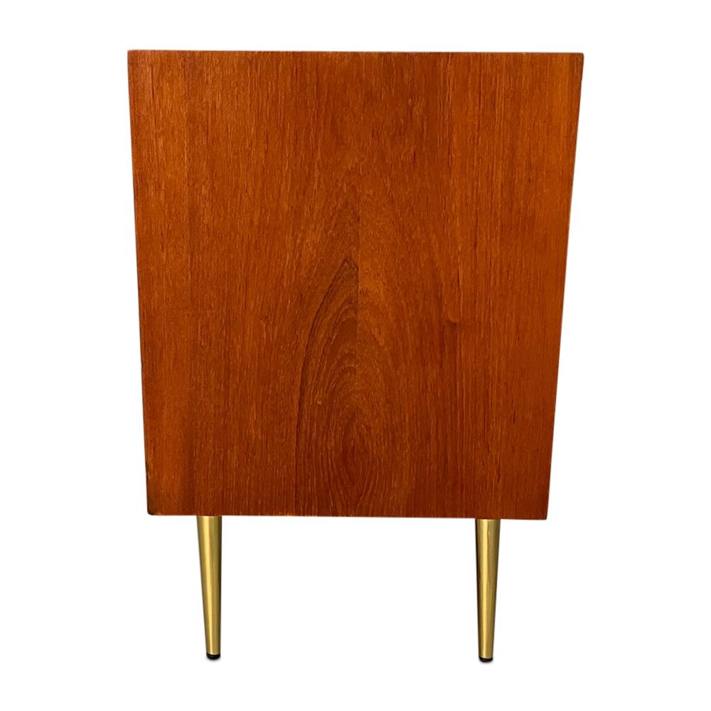 Mid-Century Curated Teak Cabinet with Two Open Doors and Brass Legs 2