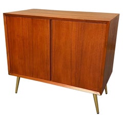 Mid-Century Curated Teak Cabinet with Two Open Doors and Brass Legs