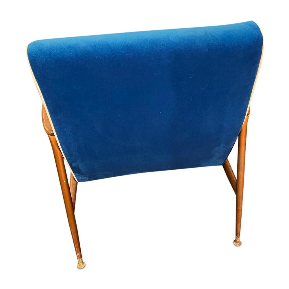 Mid-20th Century Mid-Century Curated wood and metal lounge arm chair when you blue bright velvet