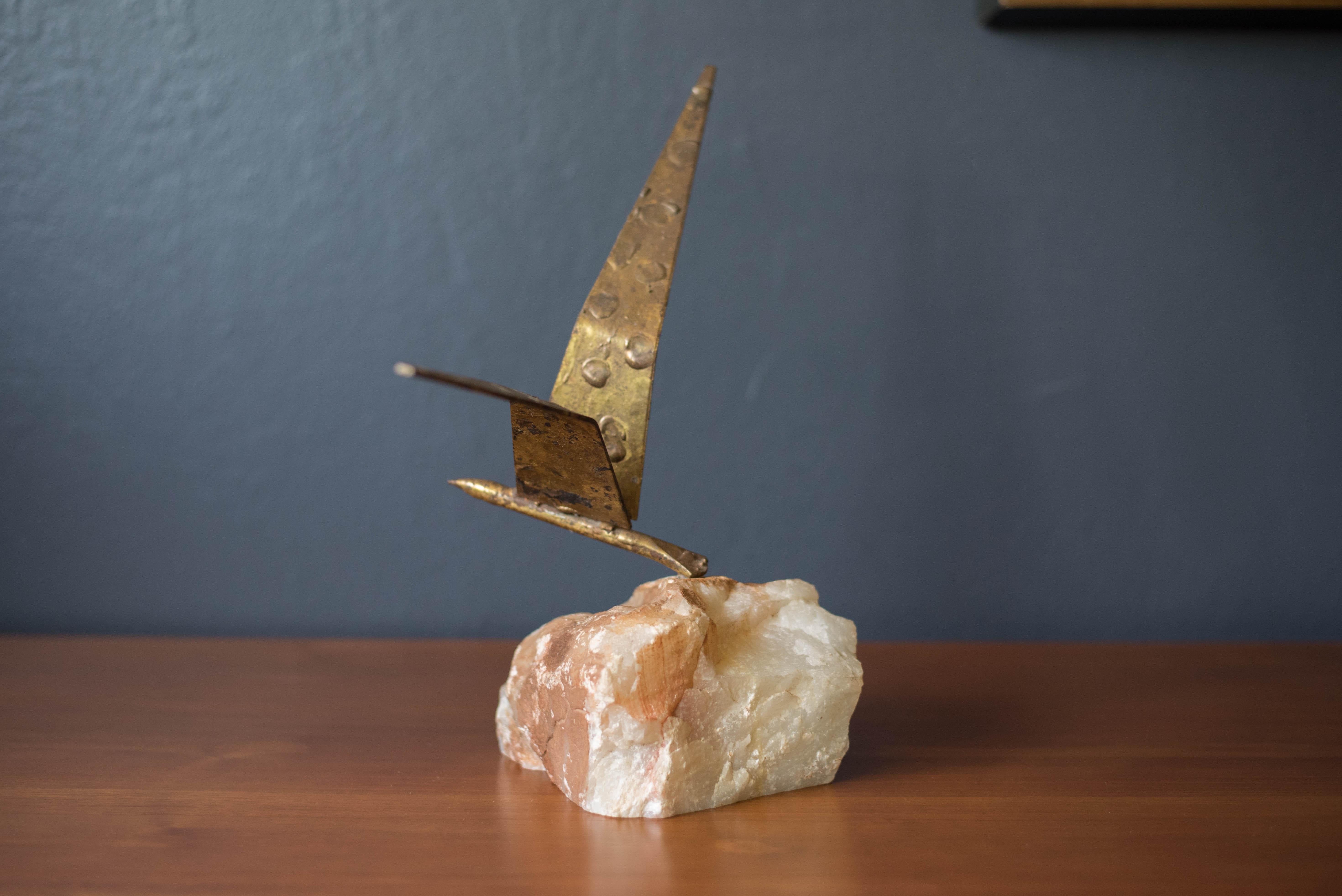 Mid-Century Modern Midcentury Curtis Jere Bird in Flight Sculpture on Stone for Artisan House For Sale