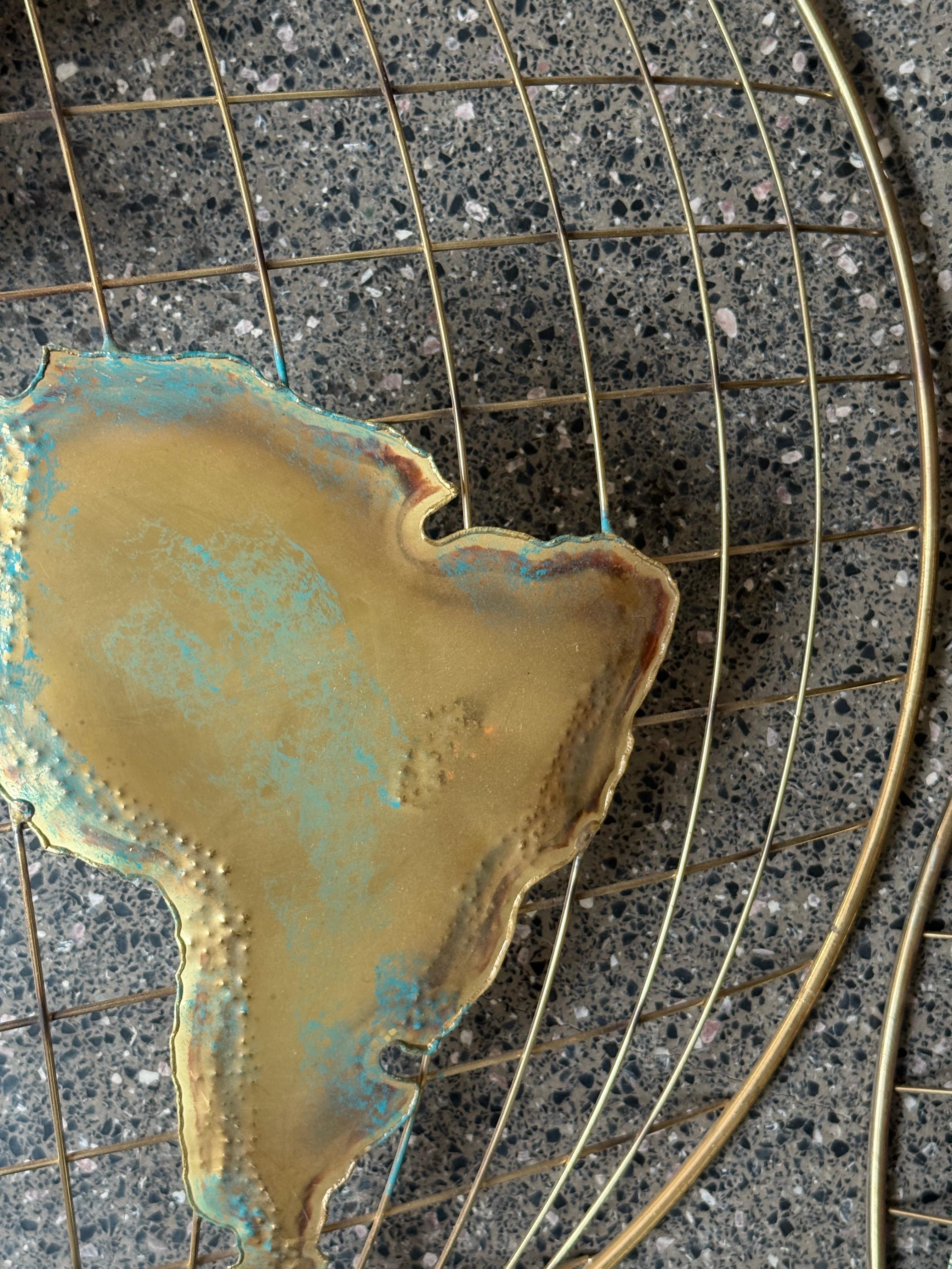 American Mid-Century Curtis Jere Brass Map Wall Sculptures - a Pair For Sale