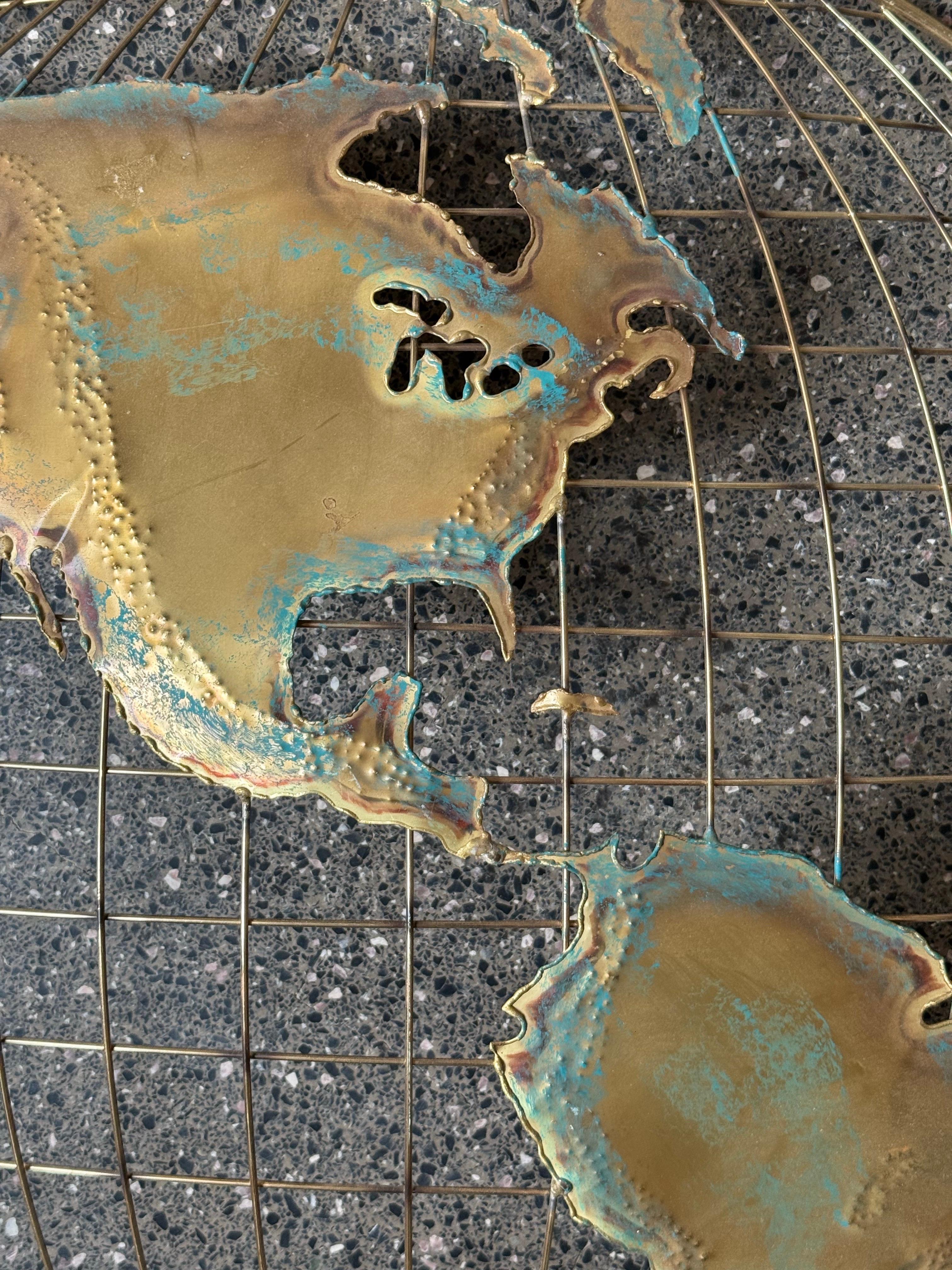 Late 20th Century Mid-Century Curtis Jere Brass Map Wall Sculptures - a Pair For Sale