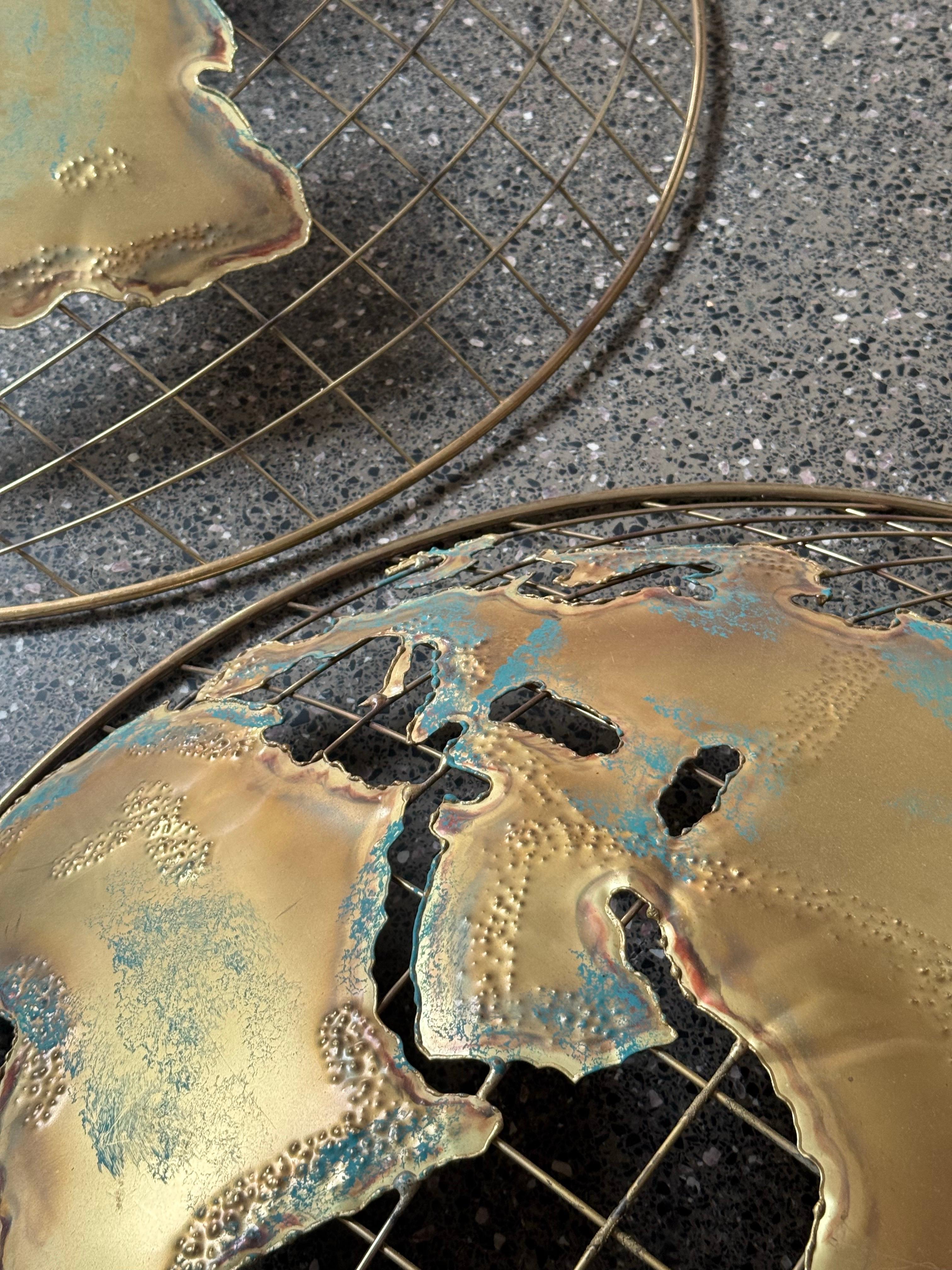 Mid-Century Curtis Jere Brass Map Wall Sculptures - a Pair For Sale 2