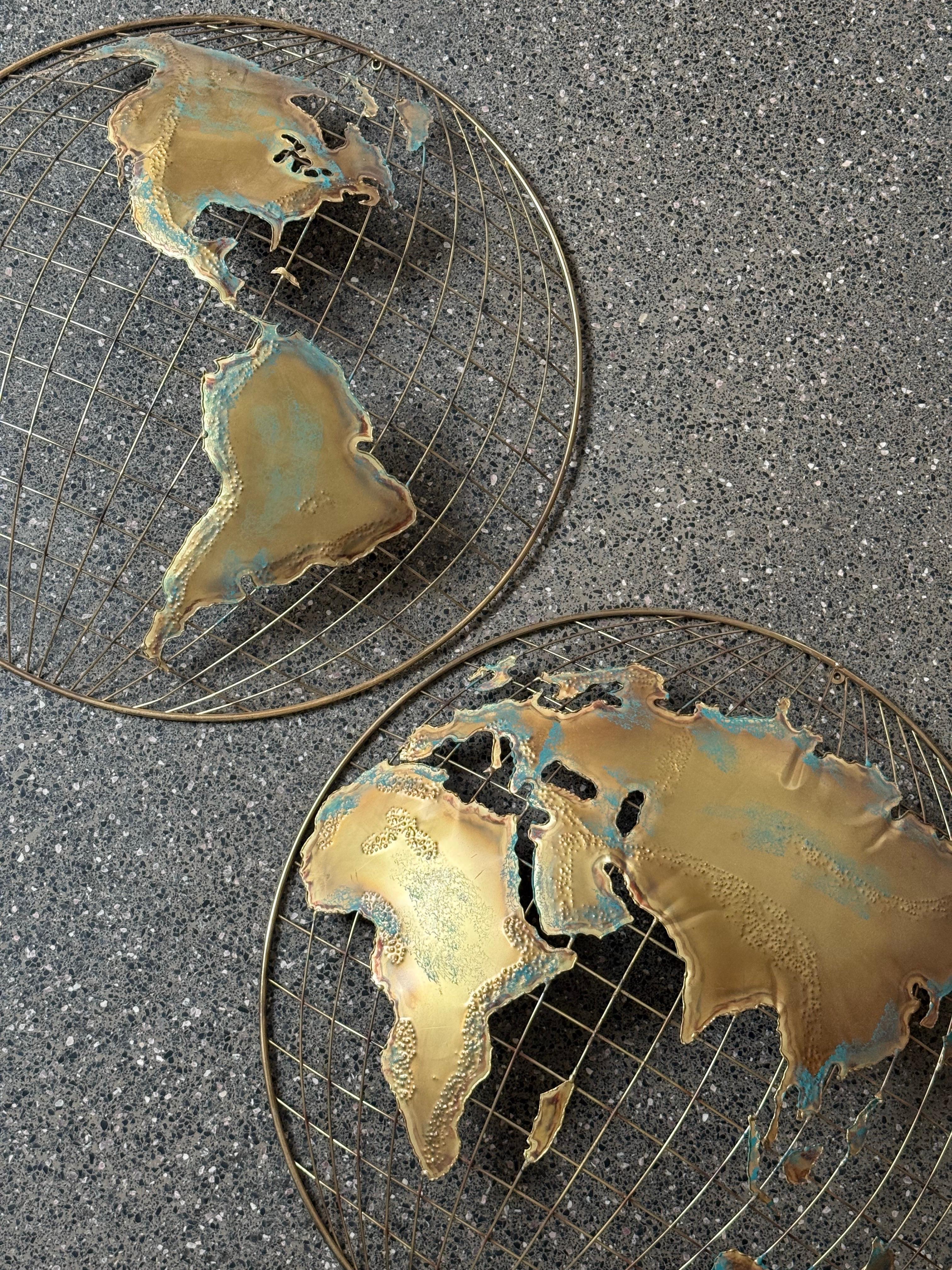 Mid-Century Curtis Jere Brass Map Wall Sculptures - a Pair For Sale 3