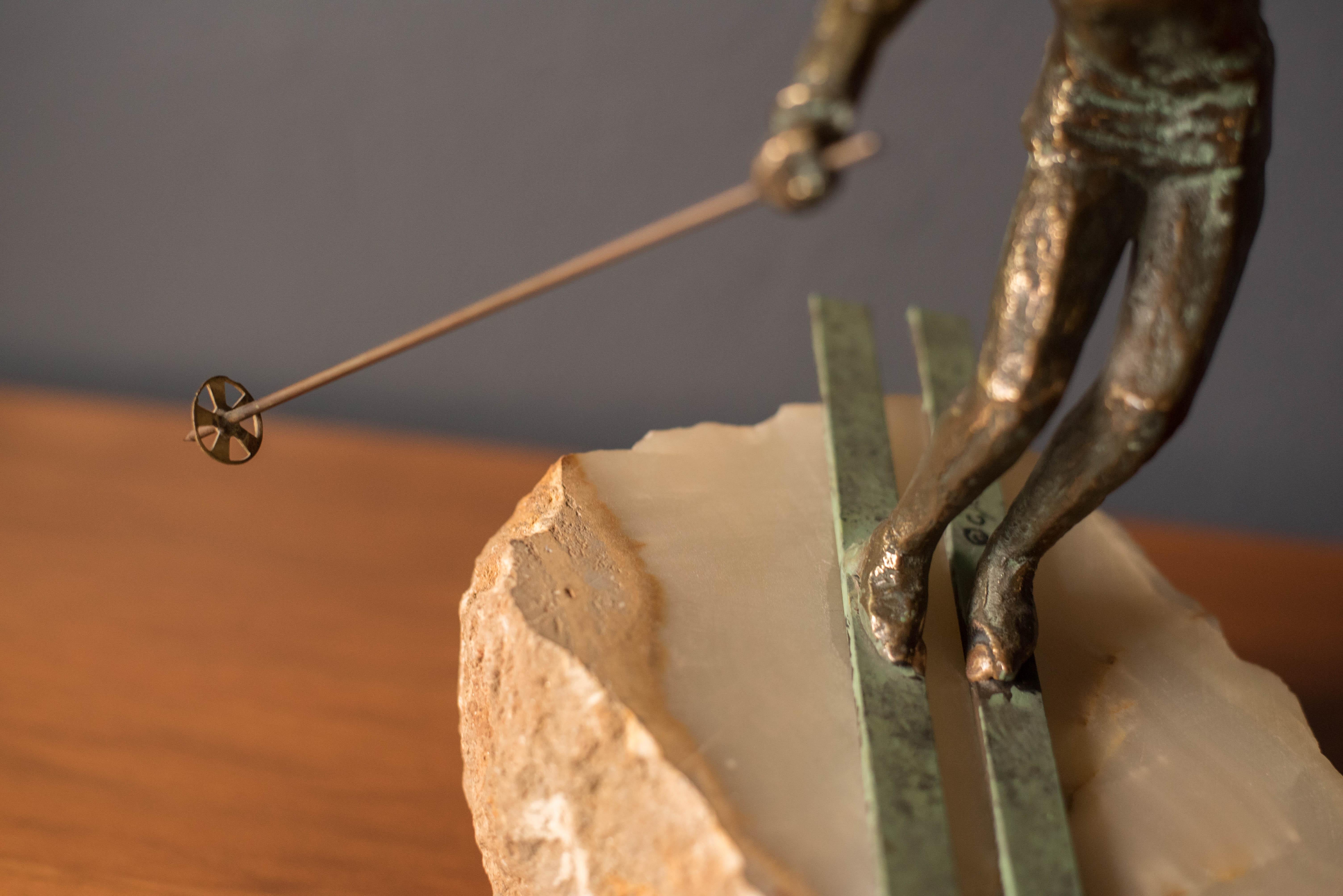 Mid-20th Century Mid Century Curtis Jere Bronze Skier Sculpture on Stone for Artisan House