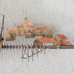 Midcentury Curtis Jeré Brutalist Boat with Harbour Village Wall Sculpture