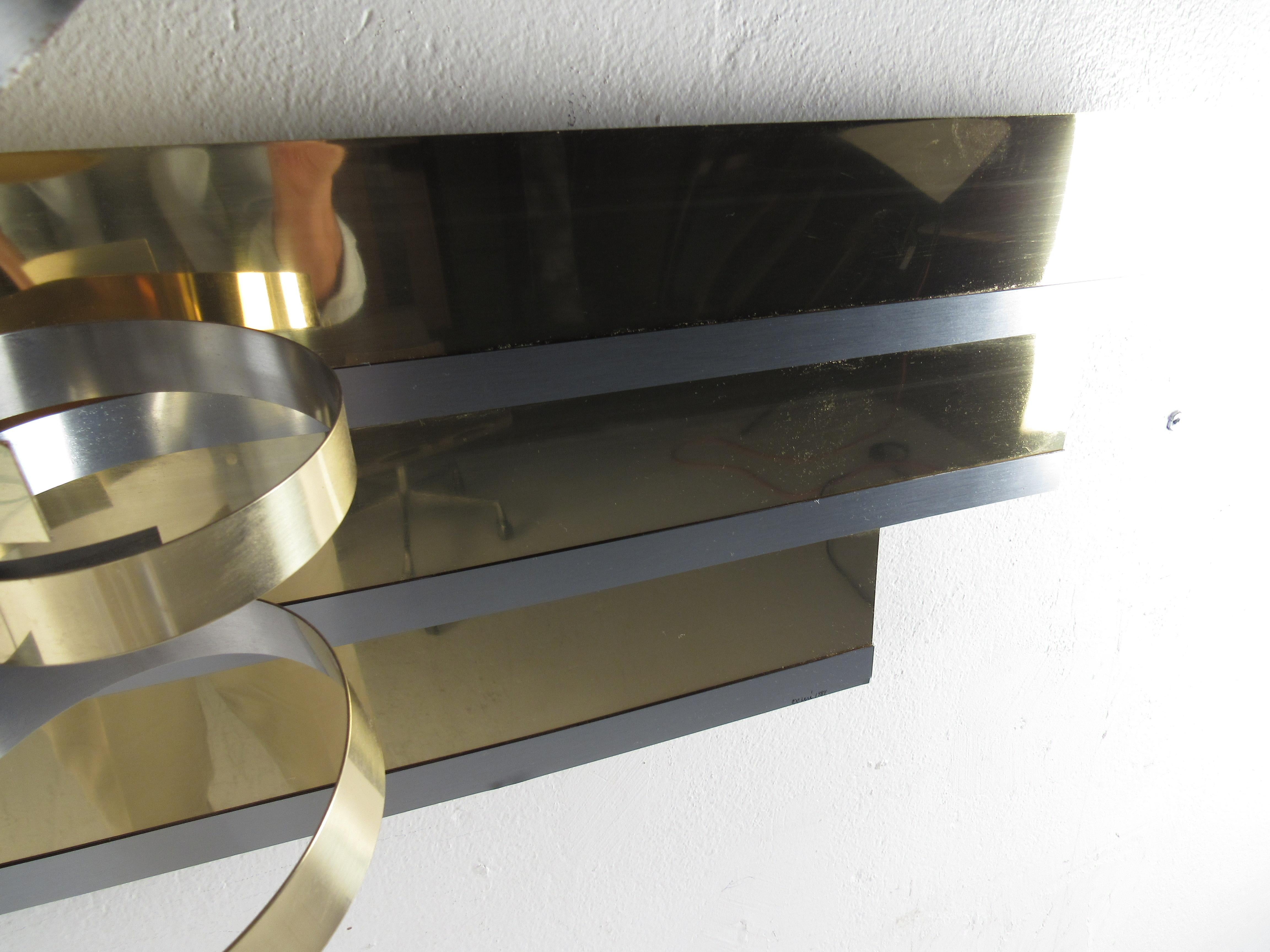 Midcentury Curtis Jere Metal Ribbon Wall Art In Good Condition For Sale In Brooklyn, NY