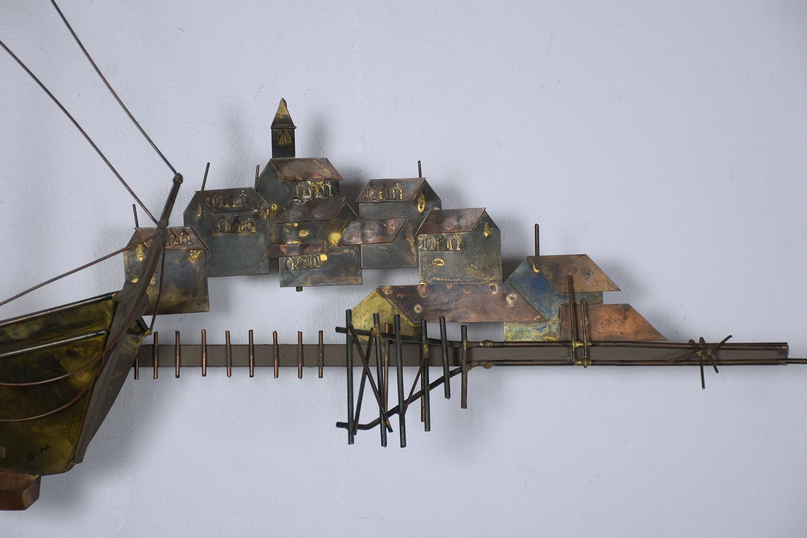 Curtis Jere Signed Brutalist Mid-Century Brass Ship Wall Sculpture For Sale 2