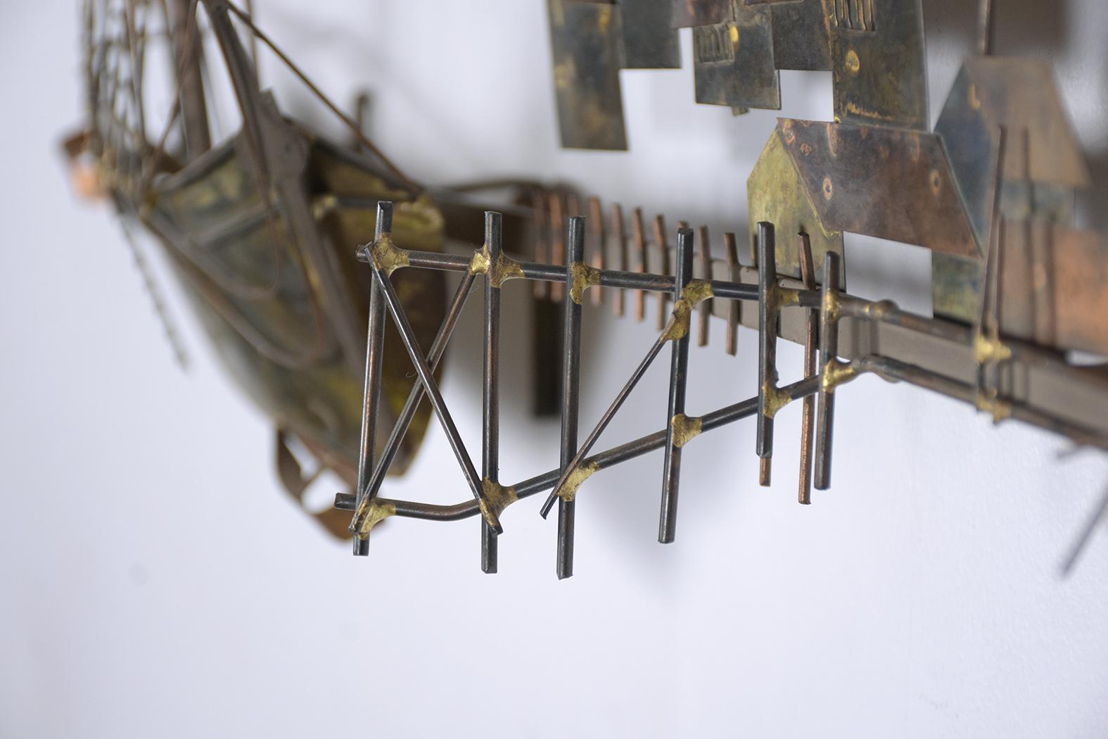 Curtis Jere Signed Brutalist Mid-Century Brass Ship Wall Sculpture For Sale 1