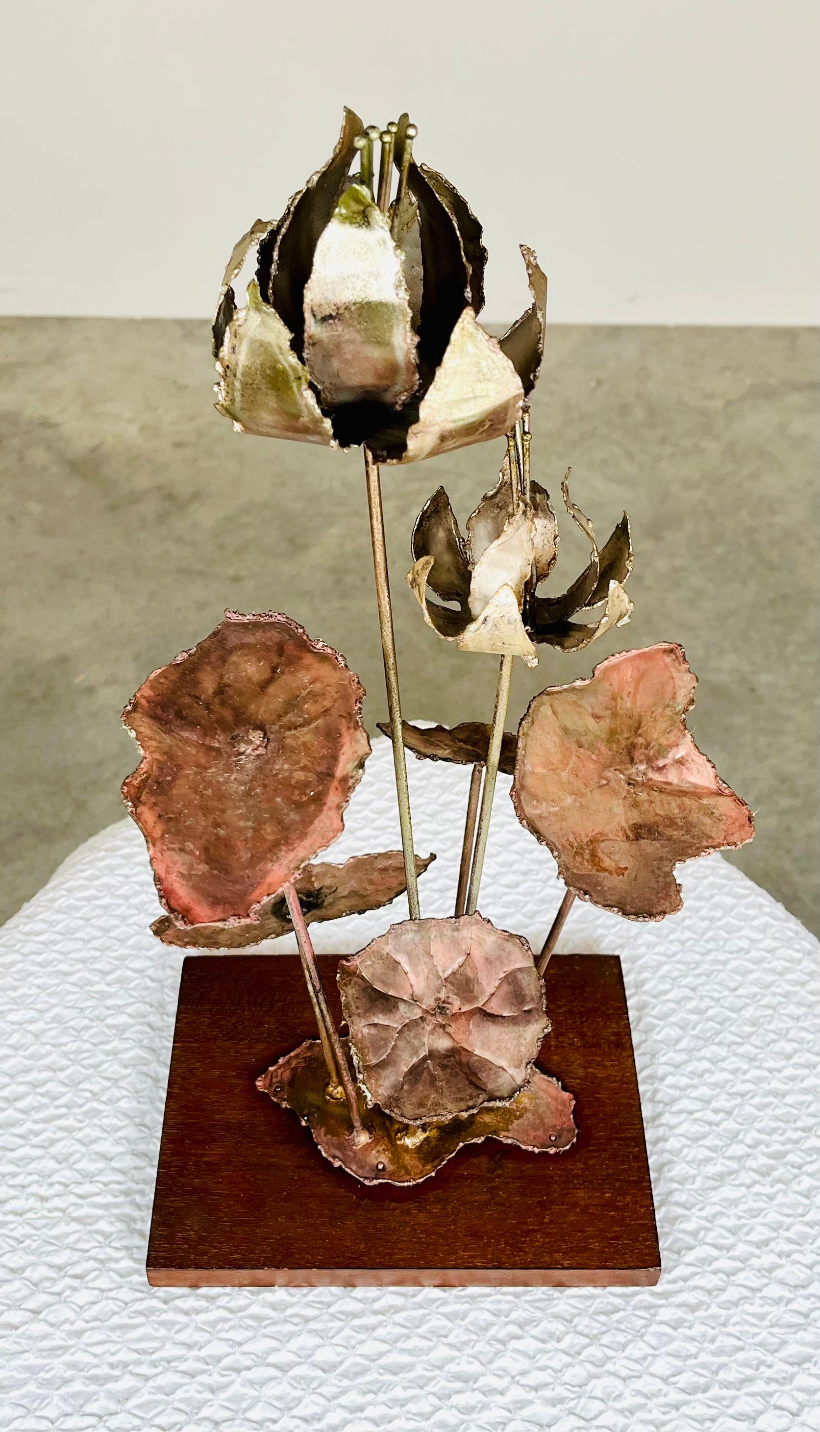 Welded Midcentury Curtis Jere Style Brutalist Metal Lily Flower Sculpture 
