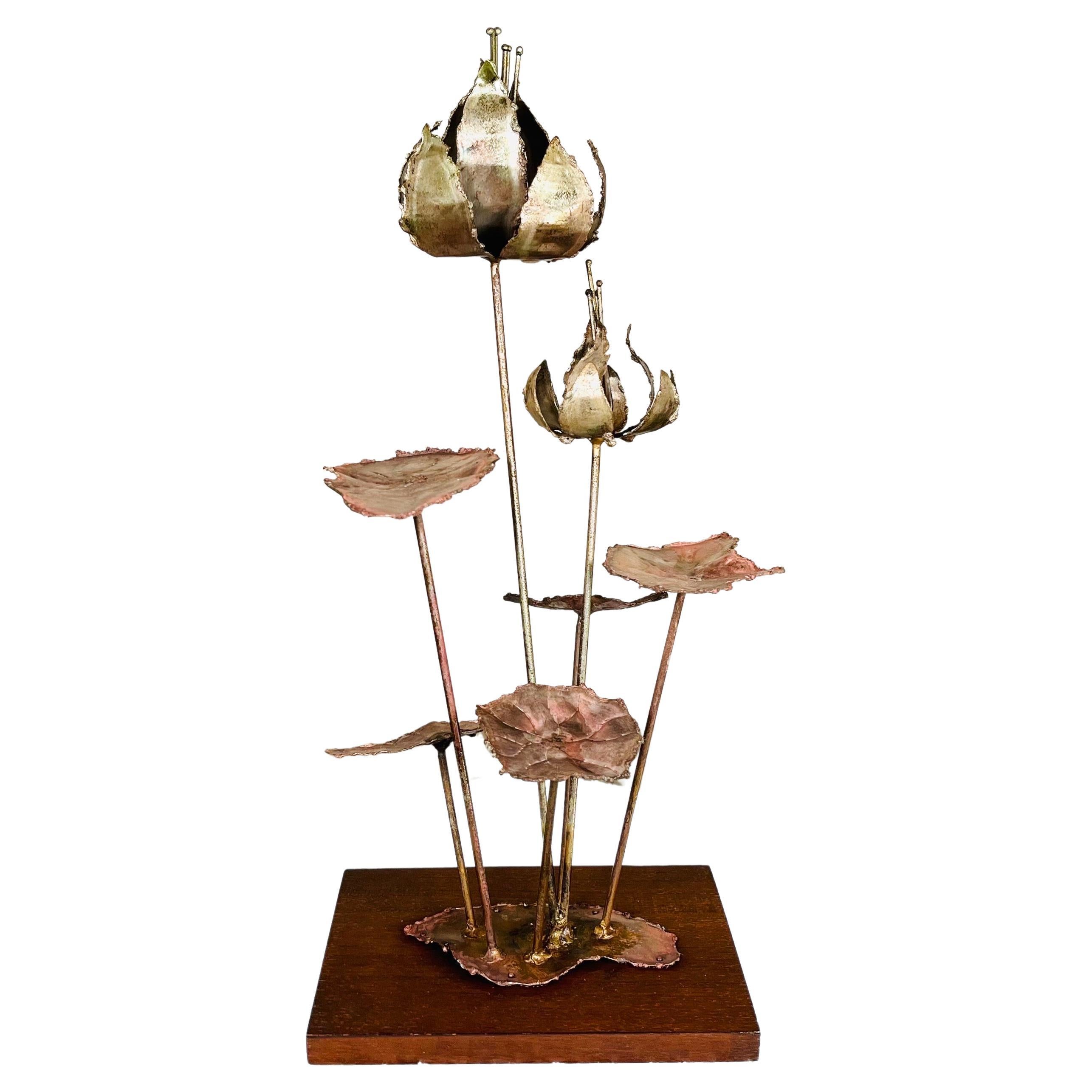 Midcentury Curtis Jere Style Brutalist Metal Lily Flower Sculpture 