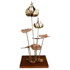 Midcentury Curtis Jere Style Brutalist Metal Lily Flower Sculpture