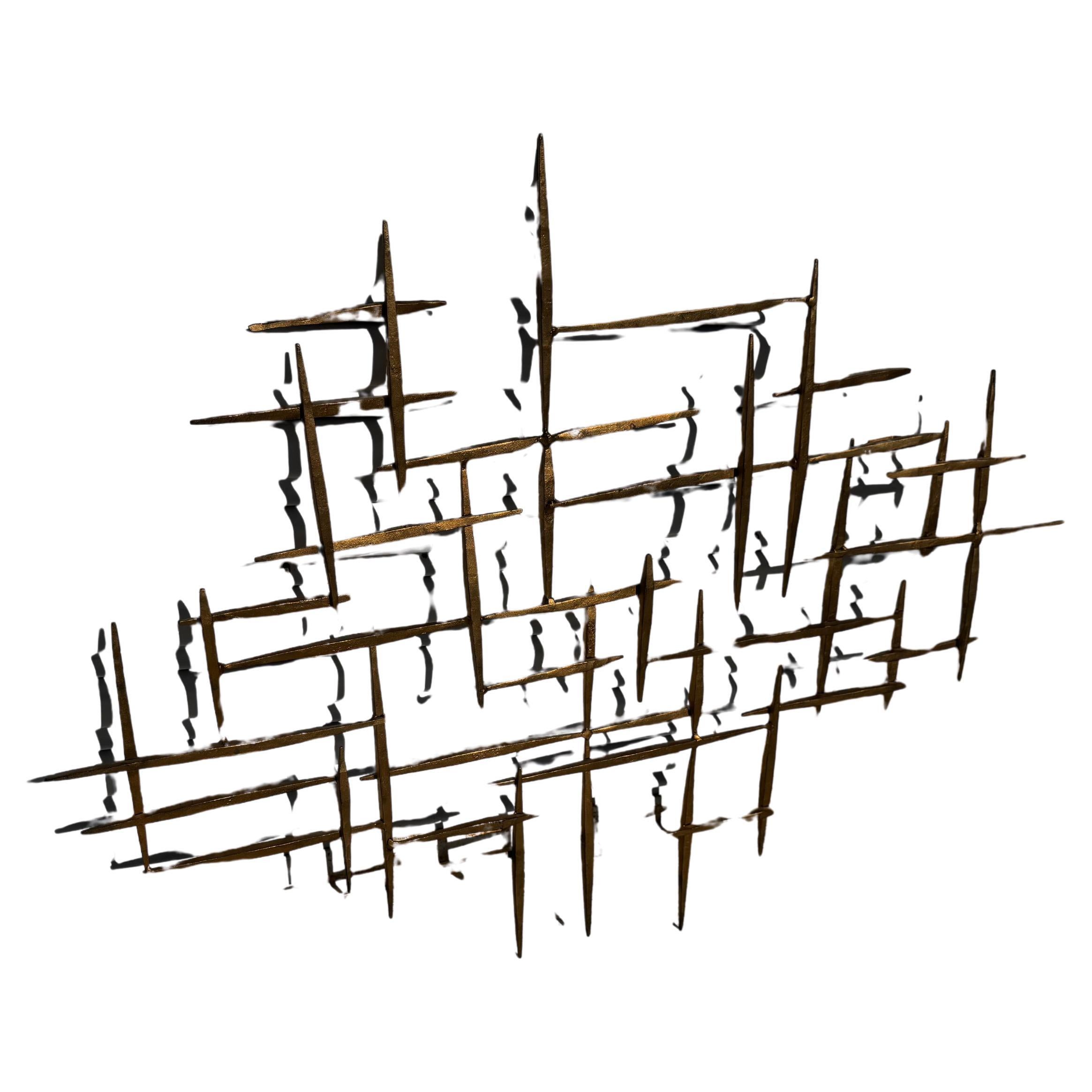Mid Century Curtis Jere Style Metal Brutalist Wall Sculpture For Sale