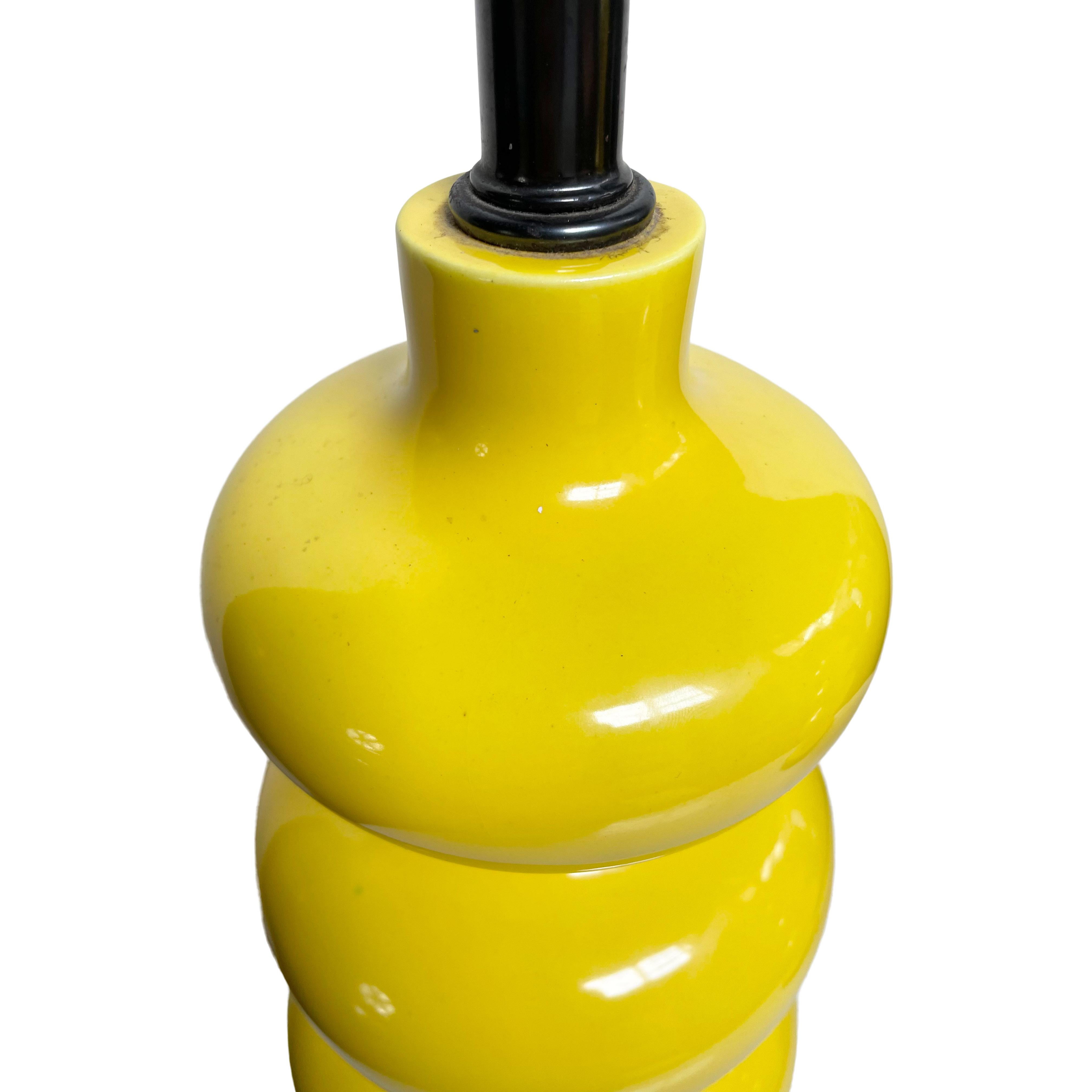 North American Curvaceous Pair of Ceramic Large Bright Yellow Table Lamps Mid Century For Sale