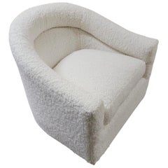 Mid-Century Curved Barrelback Swivel Chair Newly Upholstered in Boucle Fabric