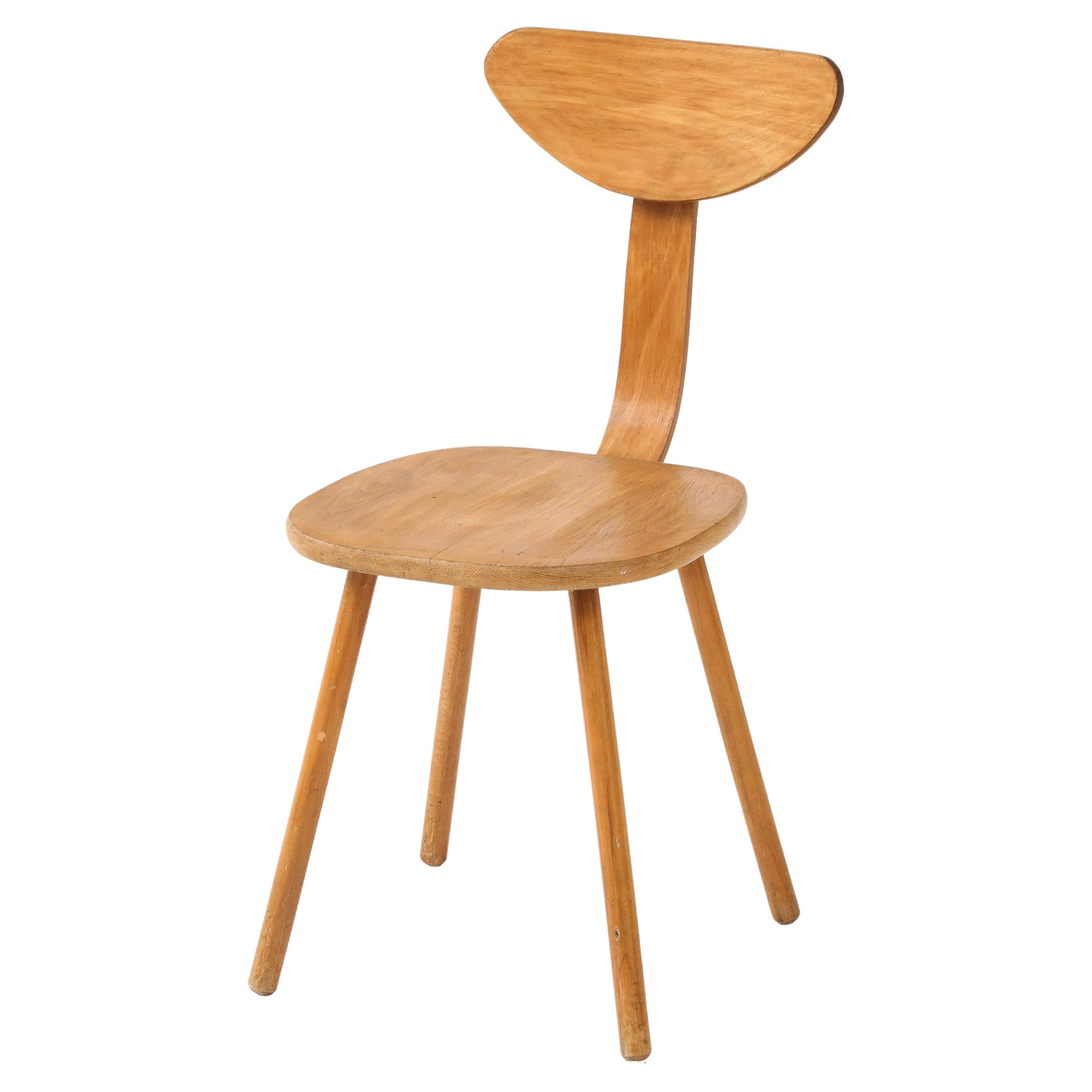Silla auxiliar de haya curvada de mediados de siglo, Frace, c. 1950-60