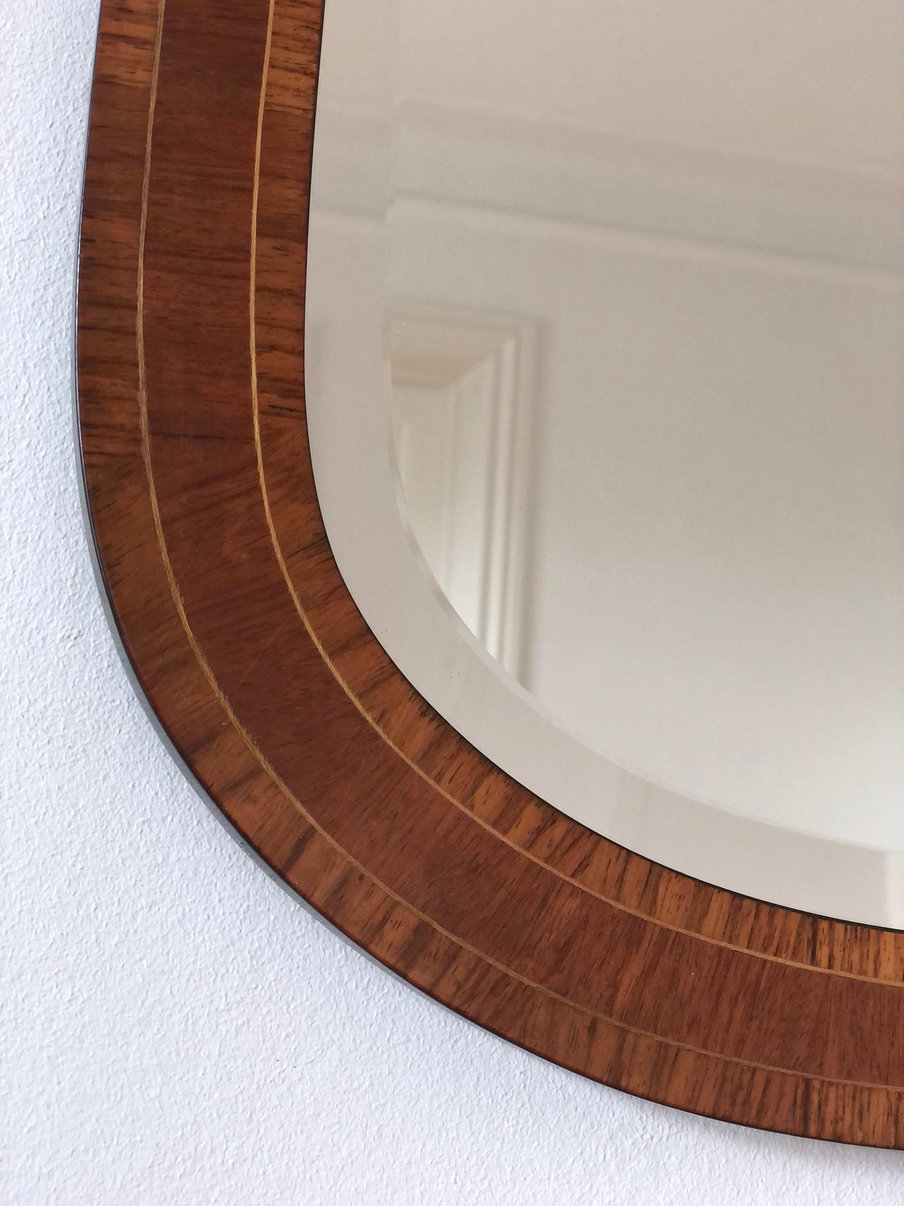 Mid-Century Modern Mid-Century Curved Bevelled Mirror with Mahogany Veneer Denmark For Sale