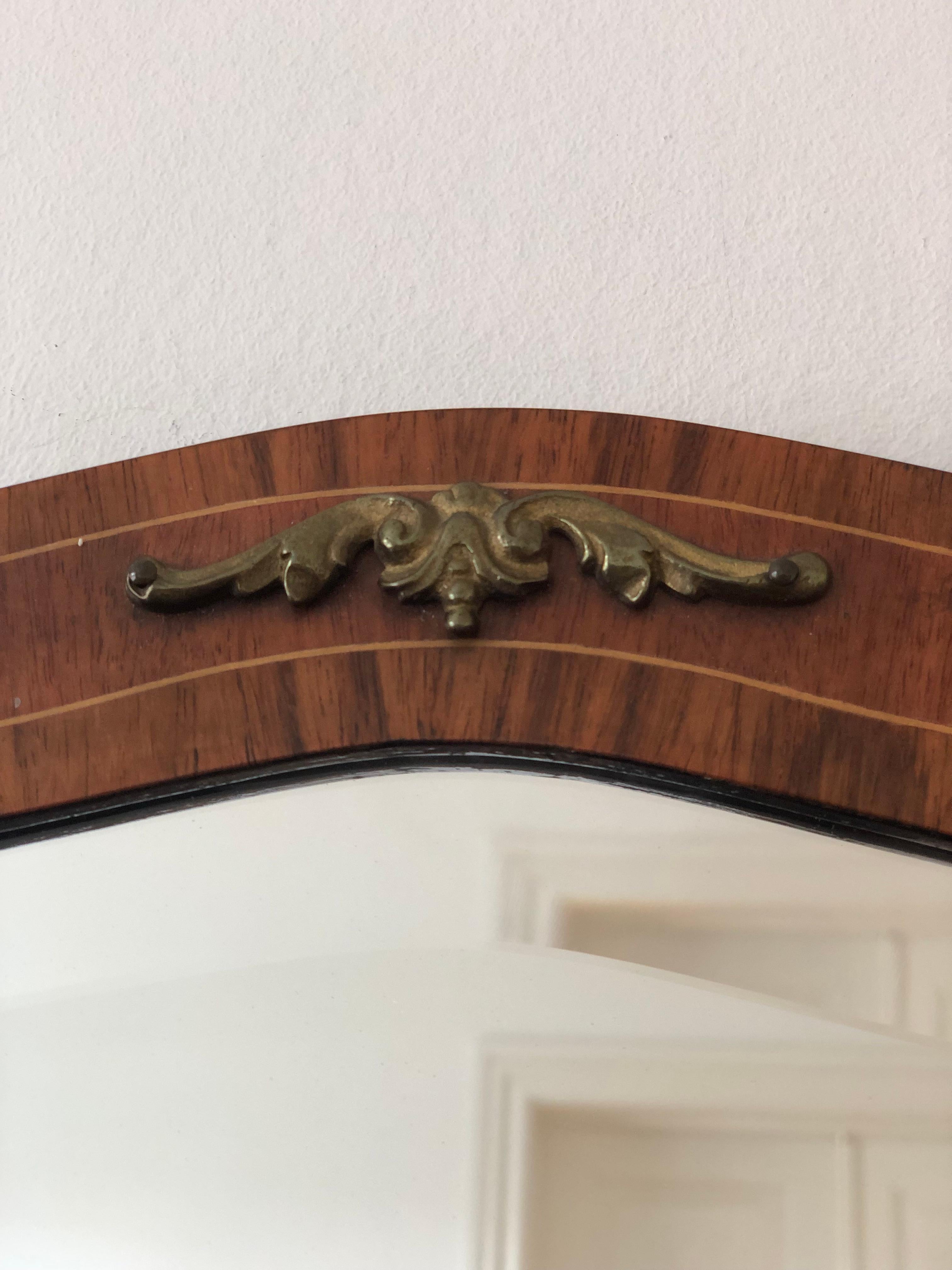 Danish Mid-Century Curved Bevelled Mirror with Mahogany Veneer Denmark For Sale