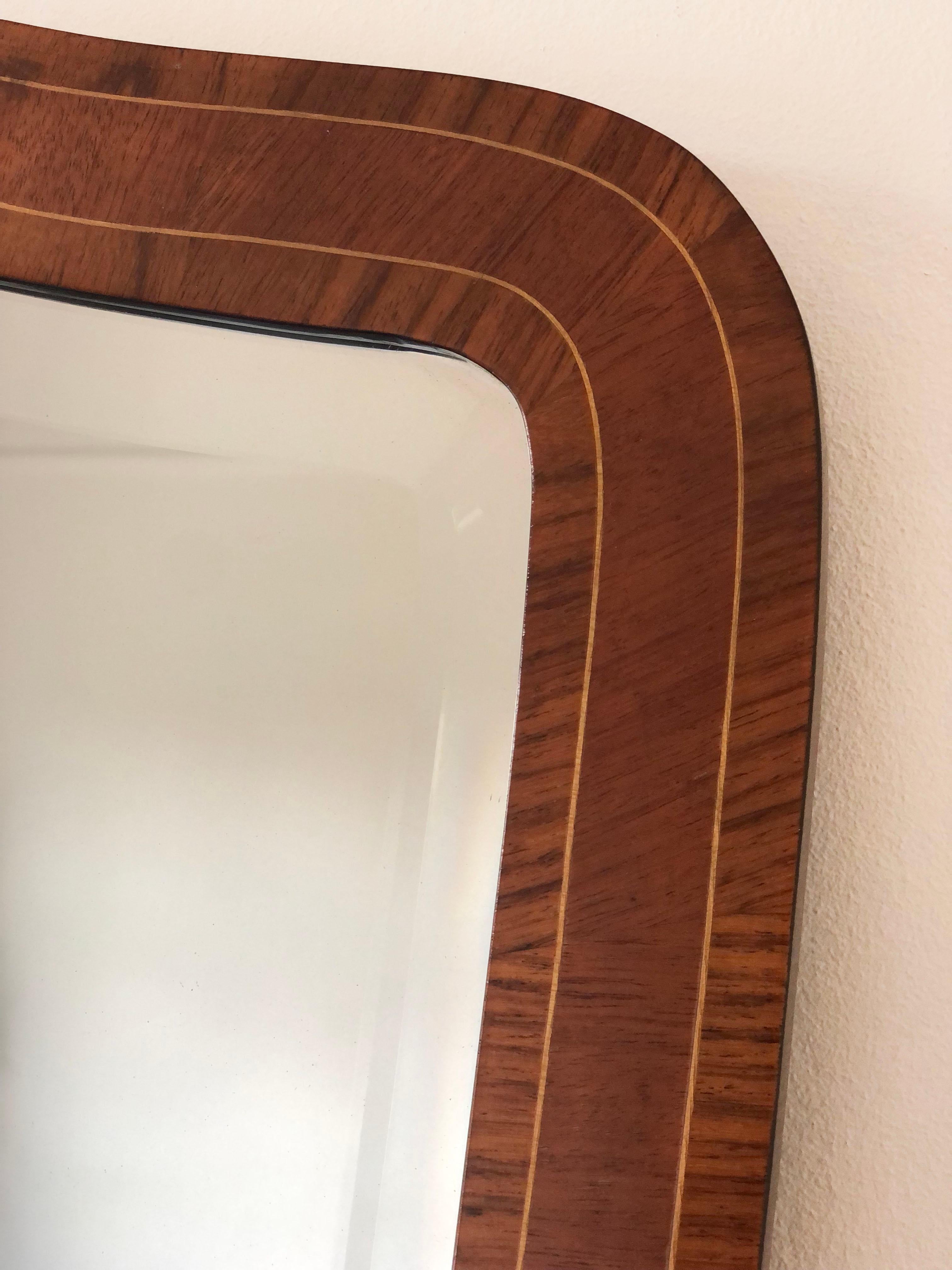 Mid-Century Curved Bevelled Mirror with Mahogany Veneer Denmark In Good Condition For Sale In Sakskøbing, DK