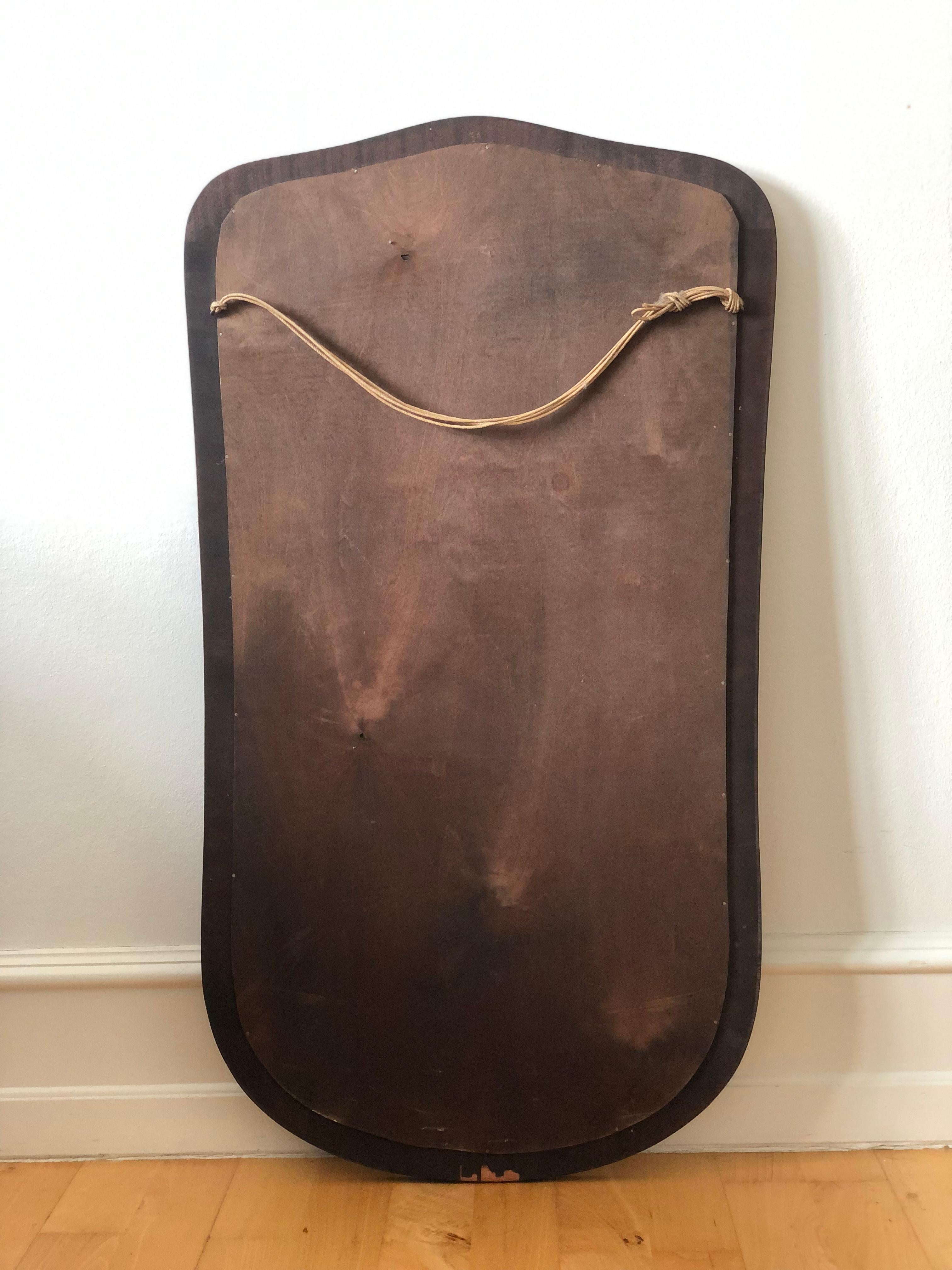 Mid-Century Curved Bevelled Mirror with Mahogany Veneer Denmark For Sale 1
