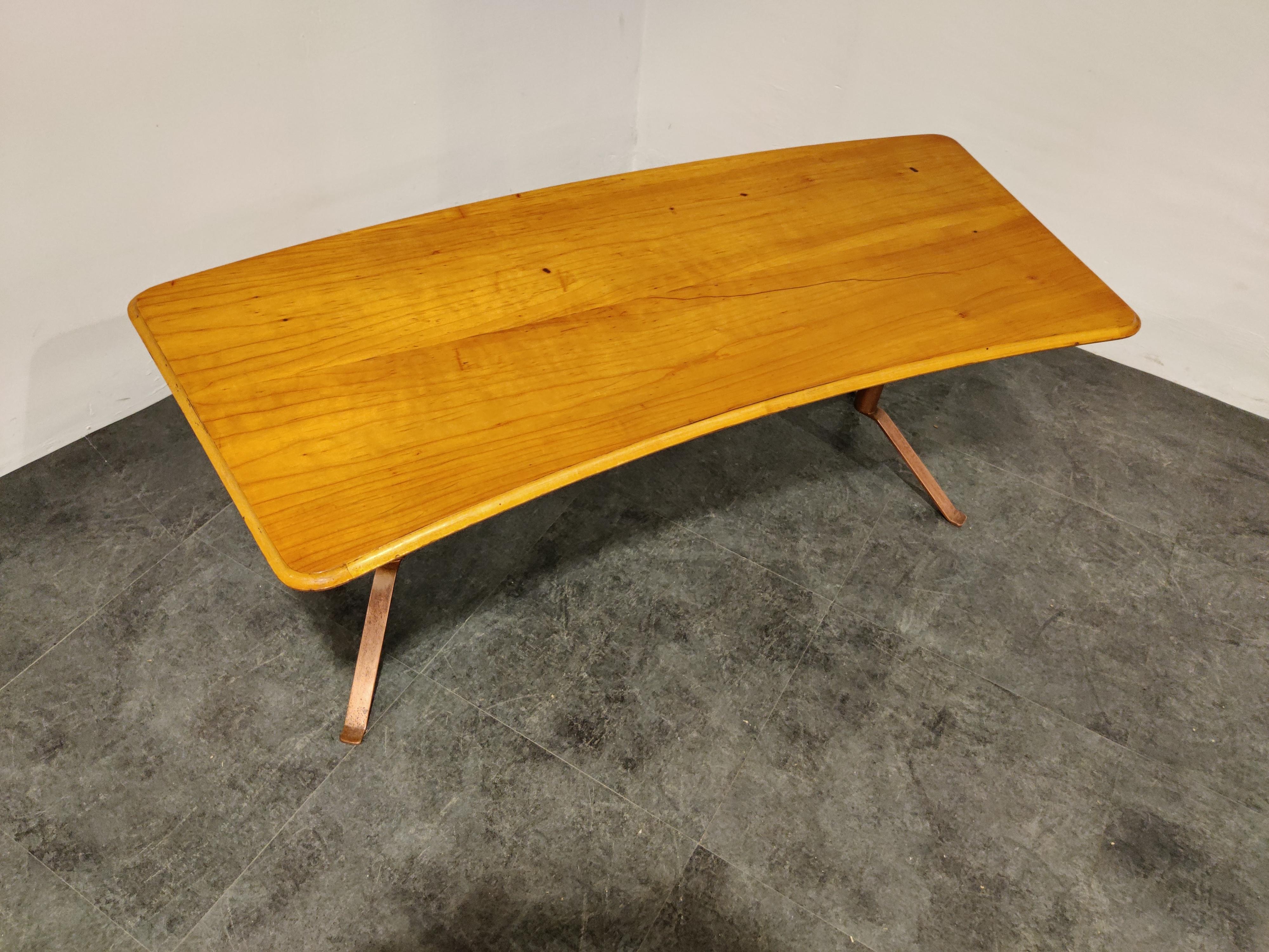 Copper Midcentury Curved Coffee Table, 1960s For Sale
