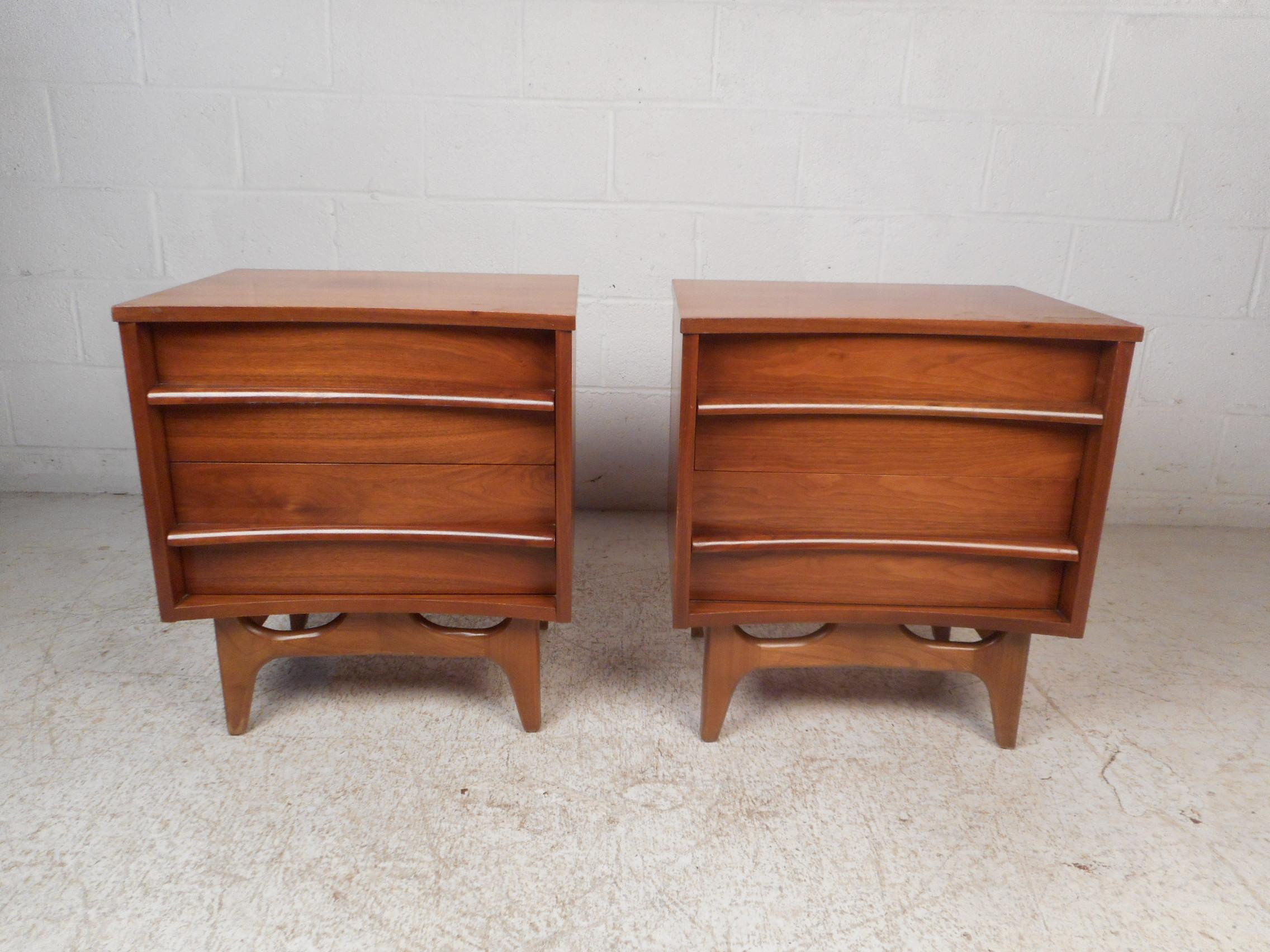 Mid-Century Modern Midcentury Curved Front Nightstands, a Pair