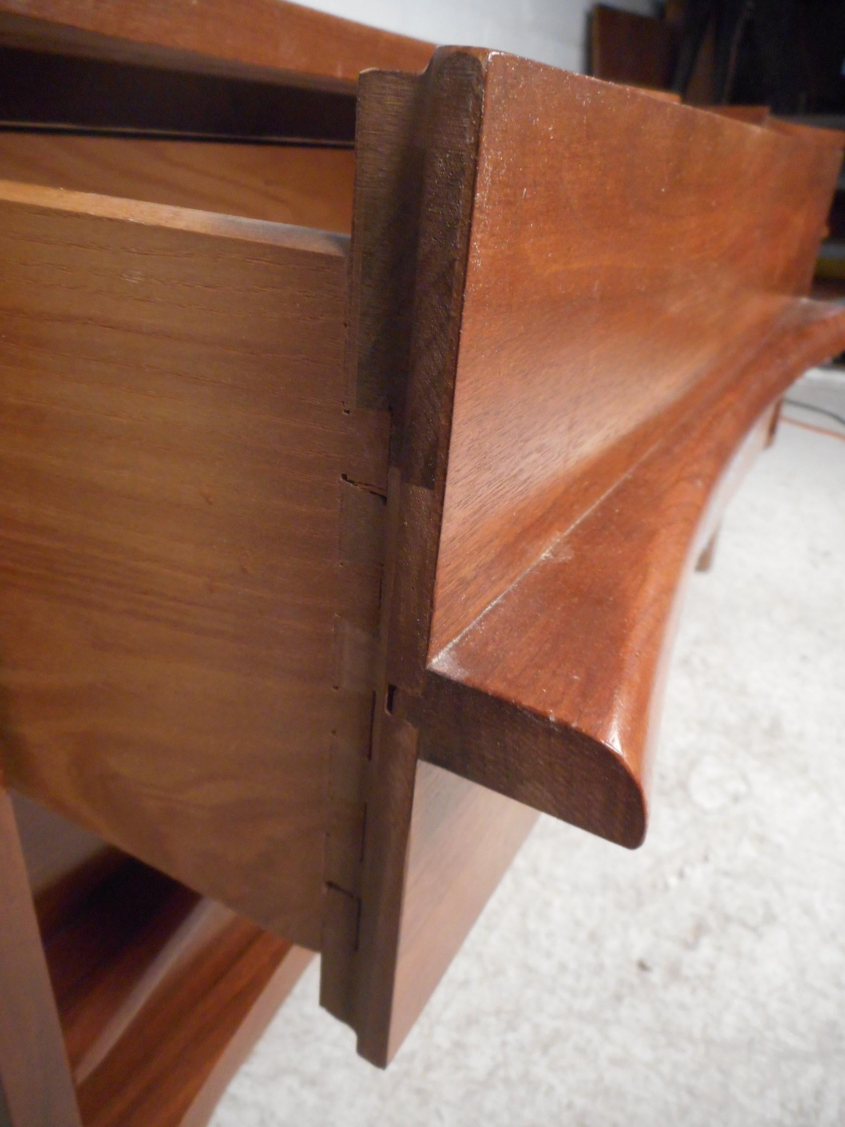 Walnut Midcentury Curved Front Nightstands, a Pair